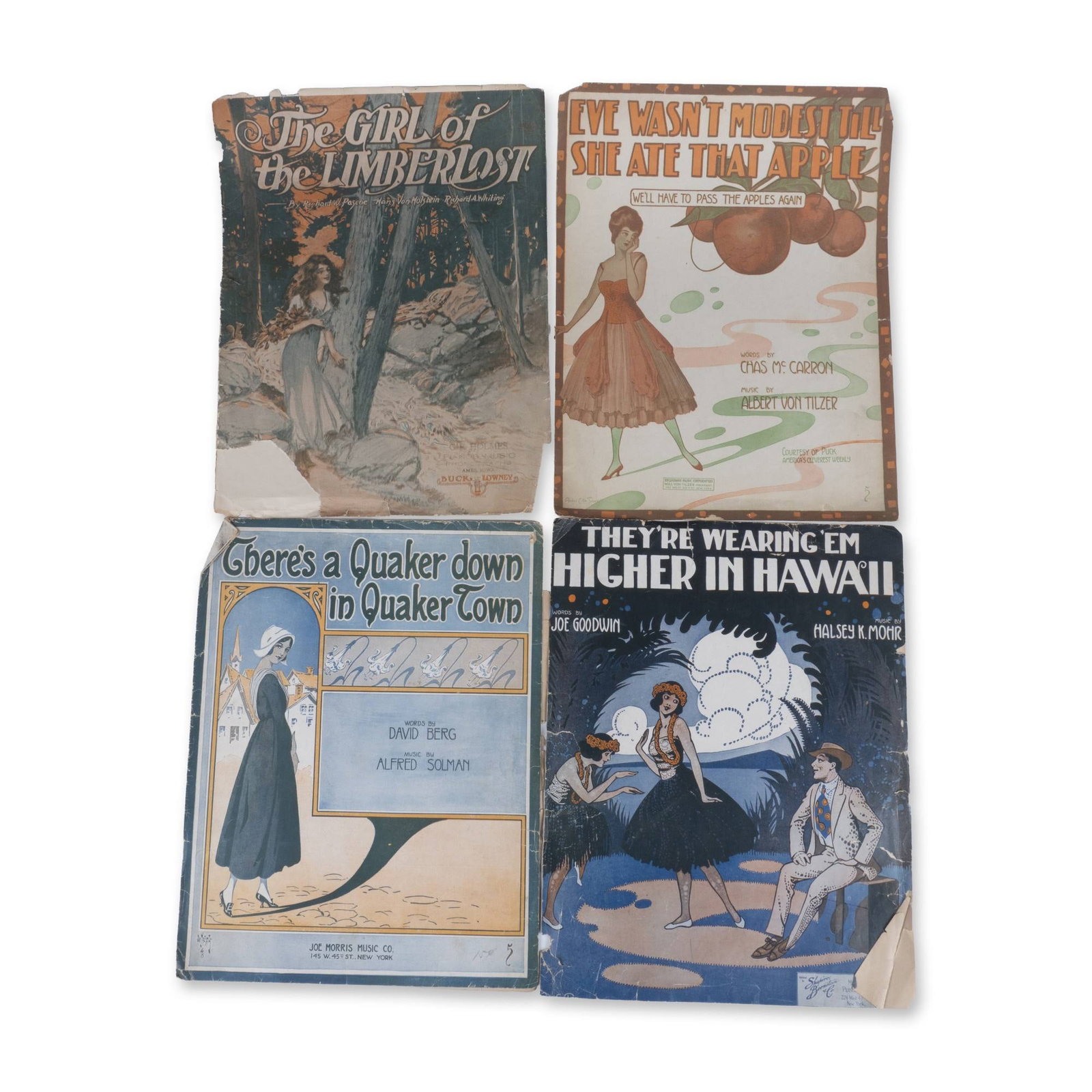 4-Piece Set Of Antique Oversized Sheet Music: A collectible auction offering presented with emphasis on 4-Piece Set Of Antique Oversized Sheet Music. Rare finds of Broadway selections and music standards. 1915's The Girl Of the Limberlost, 1916's