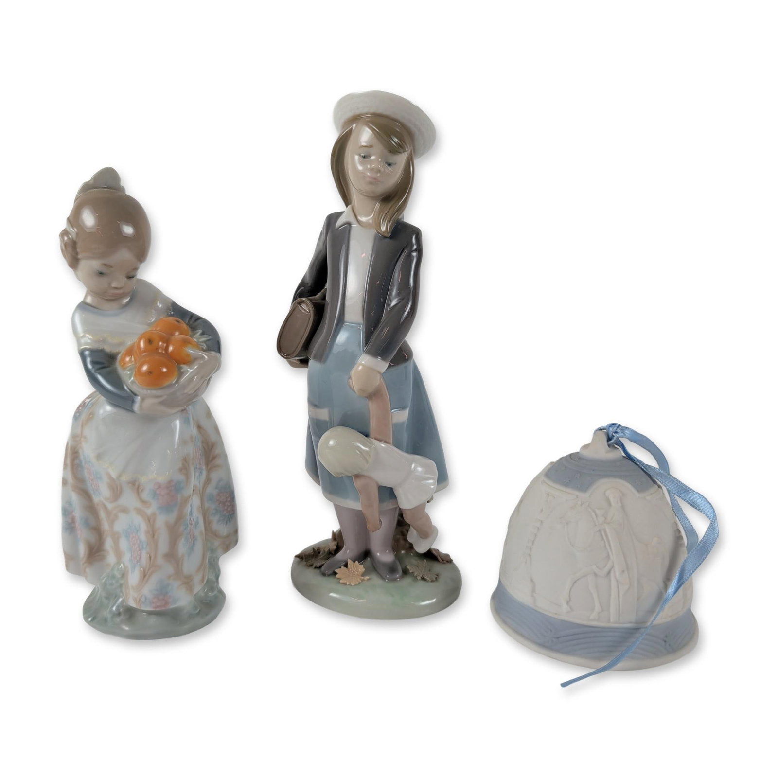 3pc Lladro Porcelain Figurines and Bell, Girl from Valencia, Autumn & Christmas Bell 1990. (1 of 4)