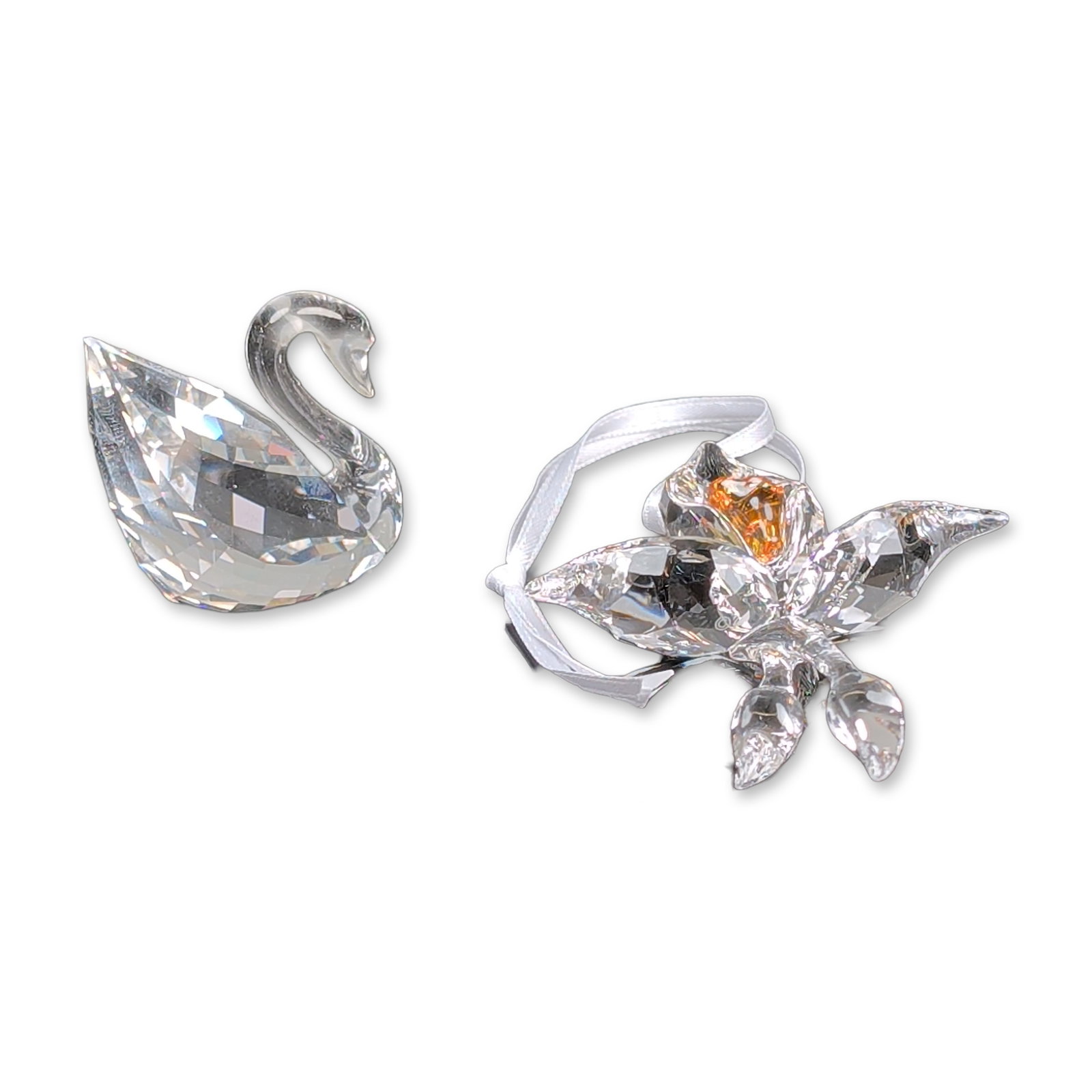 2pc Swarovski Crystal Swan Figurine and African Orchid Ornament (1 of 4)