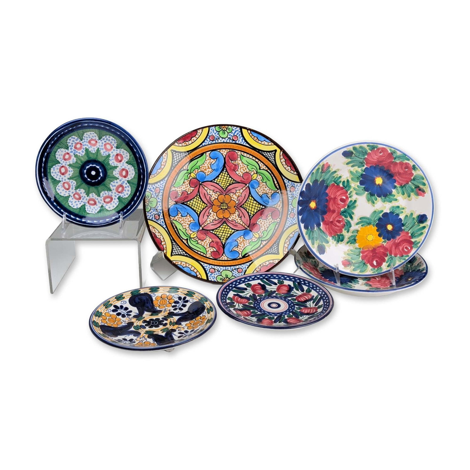 6pc Spanish Hand-Painted Earthenware Wall Plates (1 of 6)