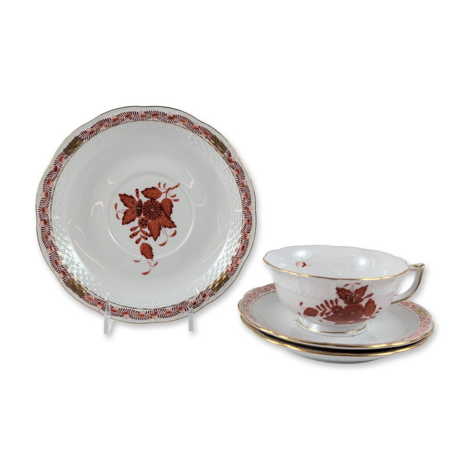 4pc Herend Chinese Bouquet Orange Porcelain Grouping (1 of 4)