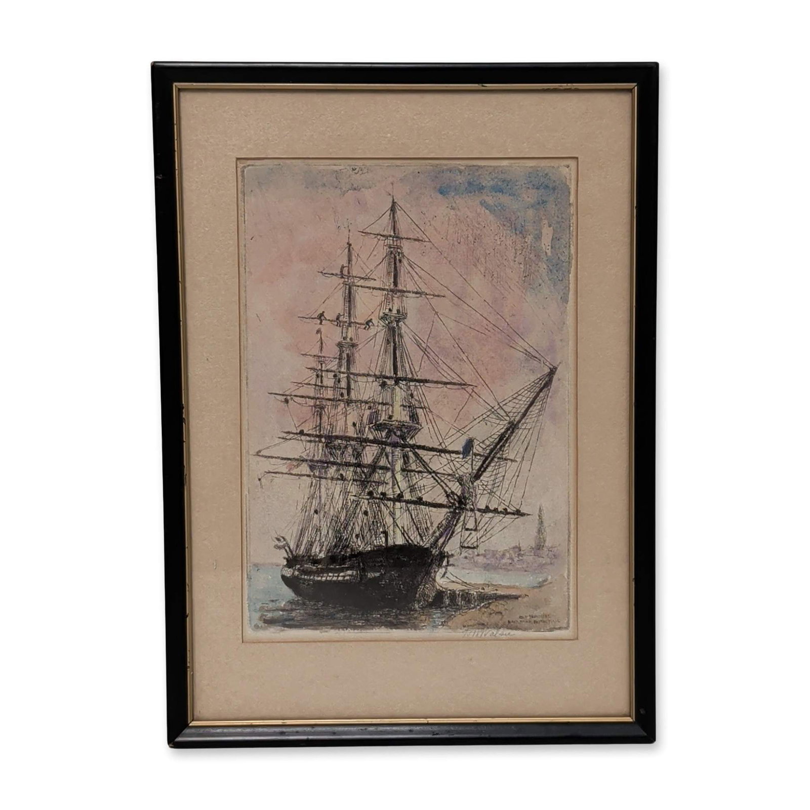 Floyd Niles Walser (American 1888-1954), Hand-Colored Etching Paper, Old Ironsides, Signed (1 of 5)