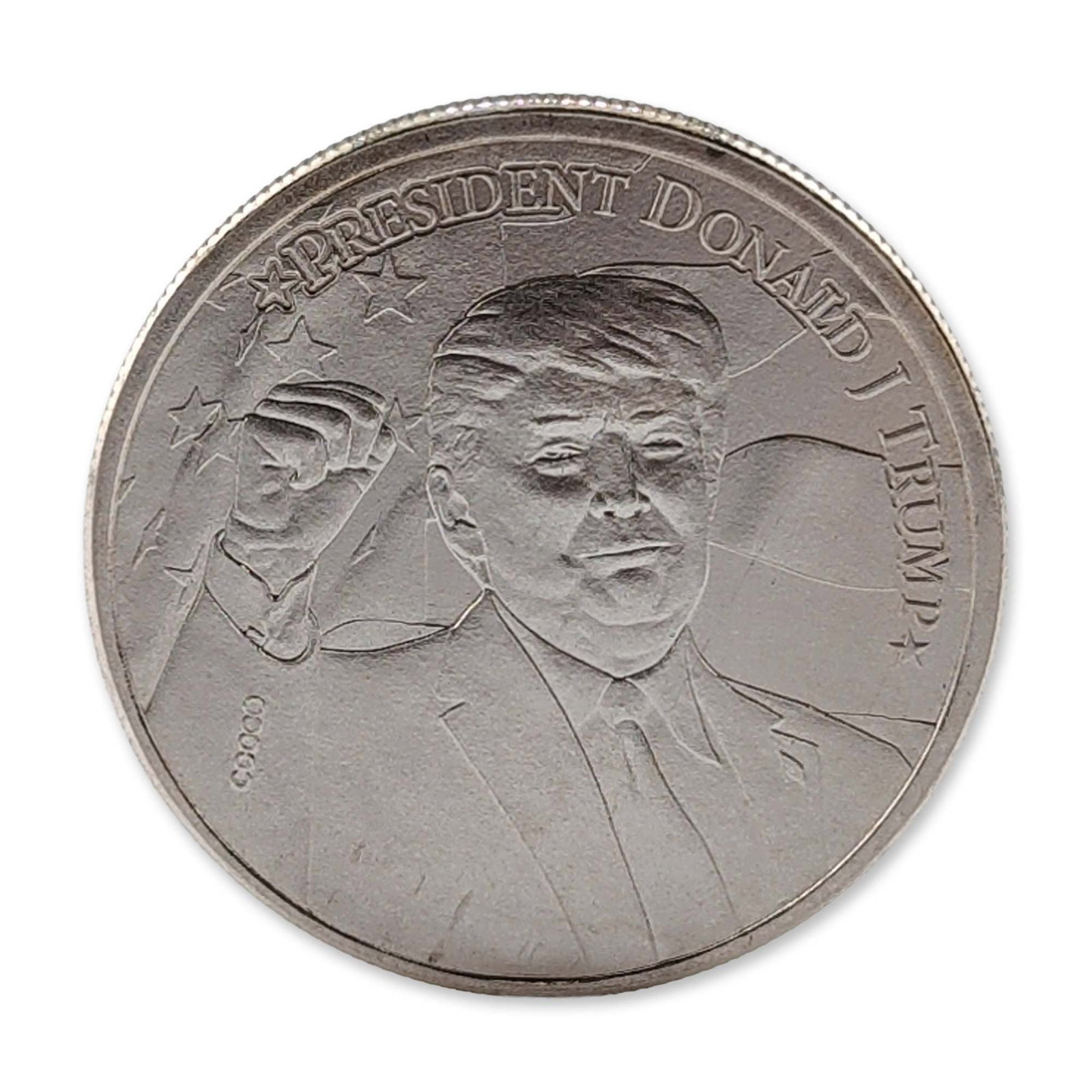 Golden State Mint US 1oz .999 Silver Trump Coin: Golden State Mint. Bullion round struck in .999 fine silver, featuring a three-quarter portrait of Donald J. Trump with his right fist raised and a field of stars on the obverse. The reverse depicts t