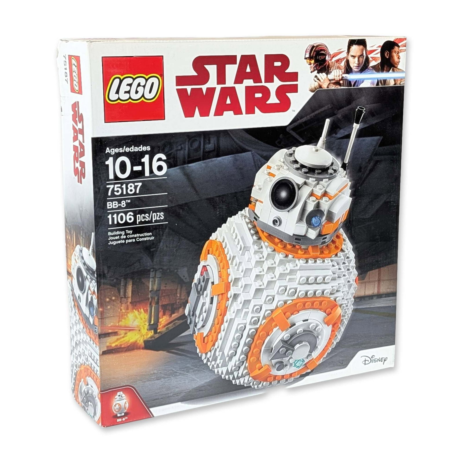 LEGO Star Wars 75187 BB-8 Building Set: LEGO Star Wars theme BB-8 construction building set, model number 75187. Plastic components. The model features mechanical functions including a rotating head and a retractable welding torch accessory