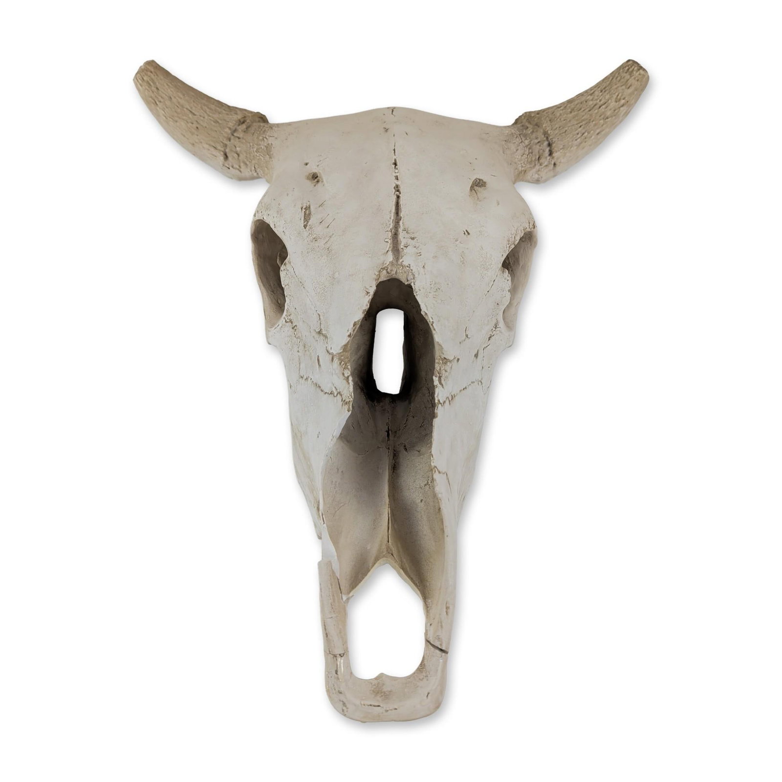 Faux Taxidermy Weathered Bison Skull Wall Decor " Rustic Resin Buffalo Mount: This rustic, faux-taxidermy bison skull sculpture is a striking western decorative accent molded from durable cast resin to simulate a naturally weathered bone specimen. The surface features an