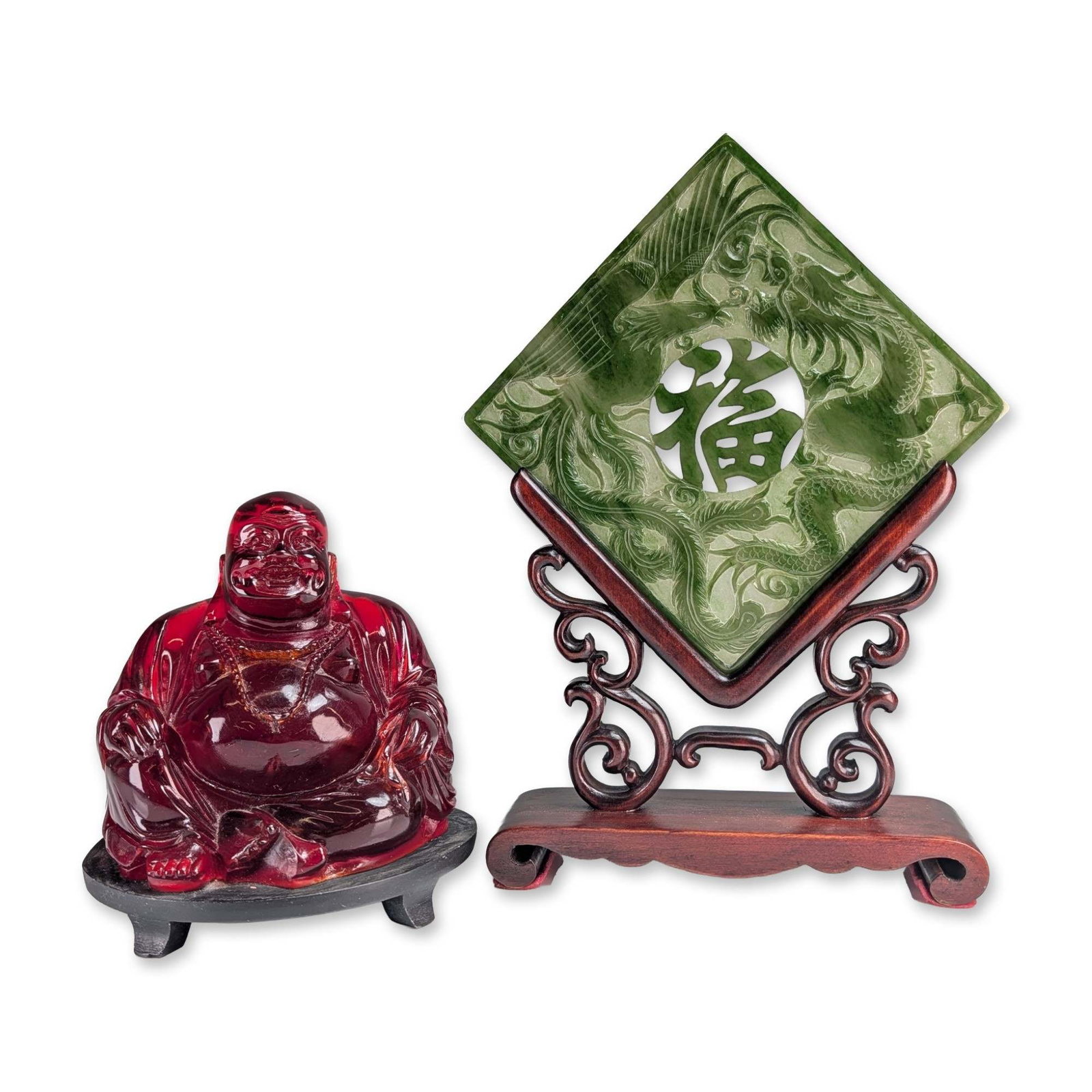 2pc Chinese Carved Jade Table Screen and Buddha Figurine (1 of 4)