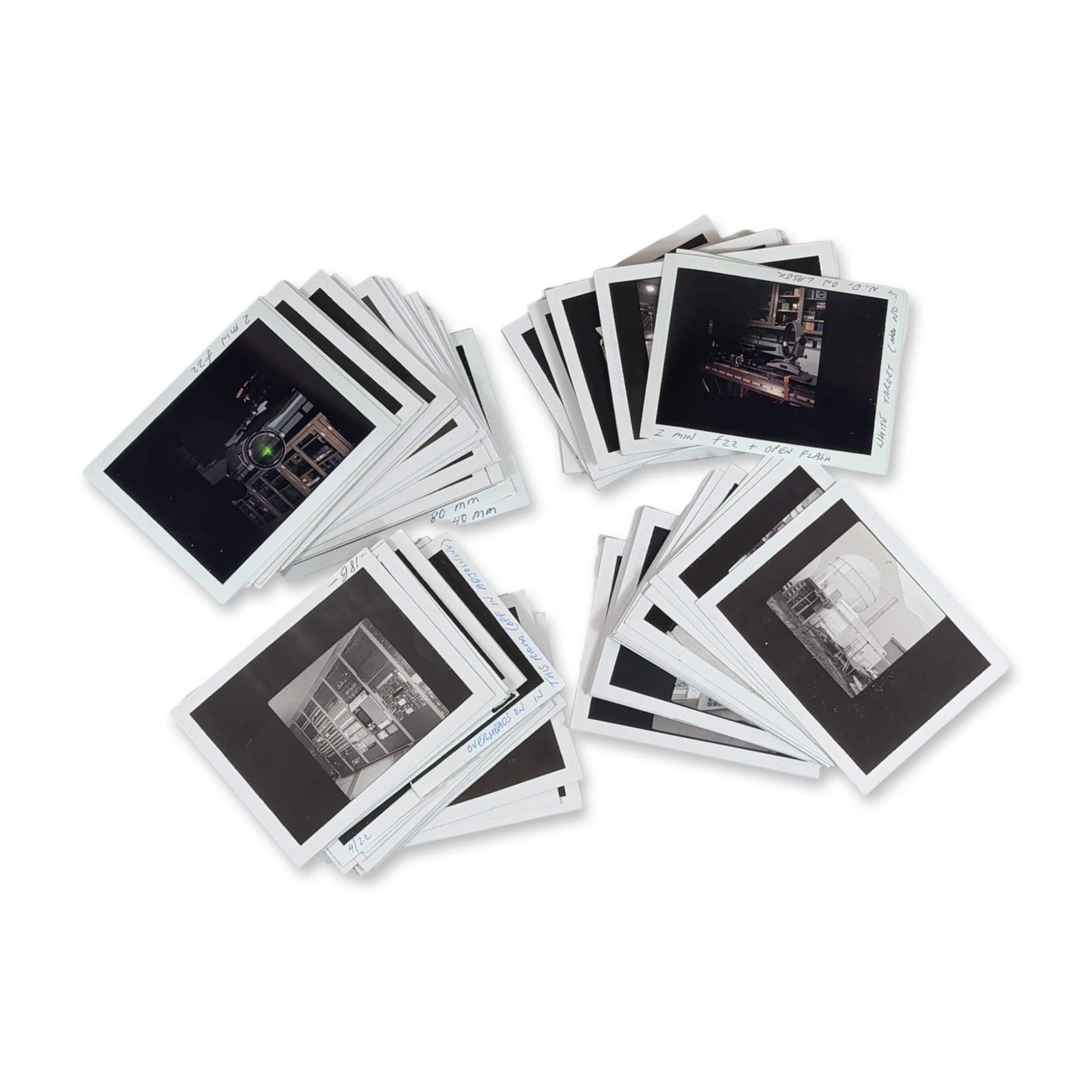 160+ Collection of Vintage NASA Polaroid Photographs: Collection of original Polaroid instant film prints documenting scientific and technical laboratory environments. Subject matter includes detailed views of electronic equipment racks, industrial machi
