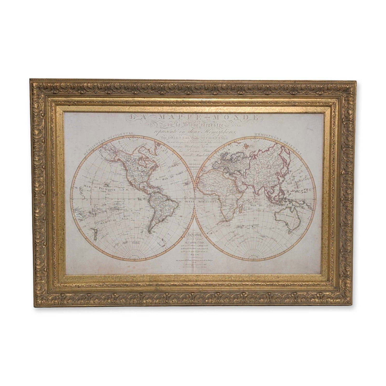 La Mappe Monde by Eustache Herisson Reproduction 1816 French Hand-Colored Engraved World Map (1 of 6)