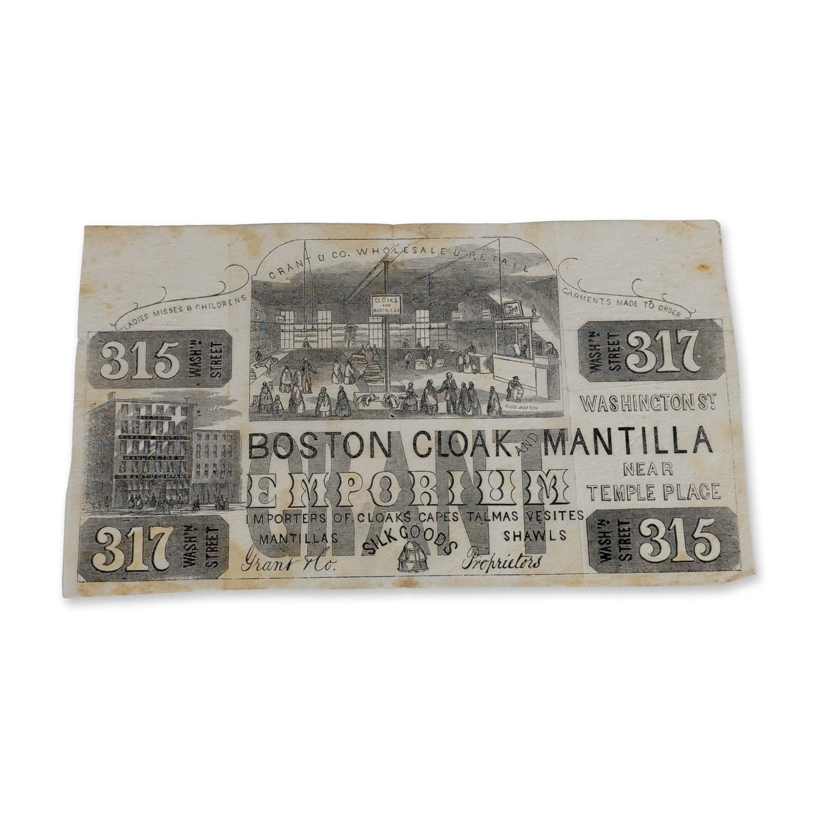 Grant and Co. 19th-Century Boston Paper Advertising Handbill (1 of 4)