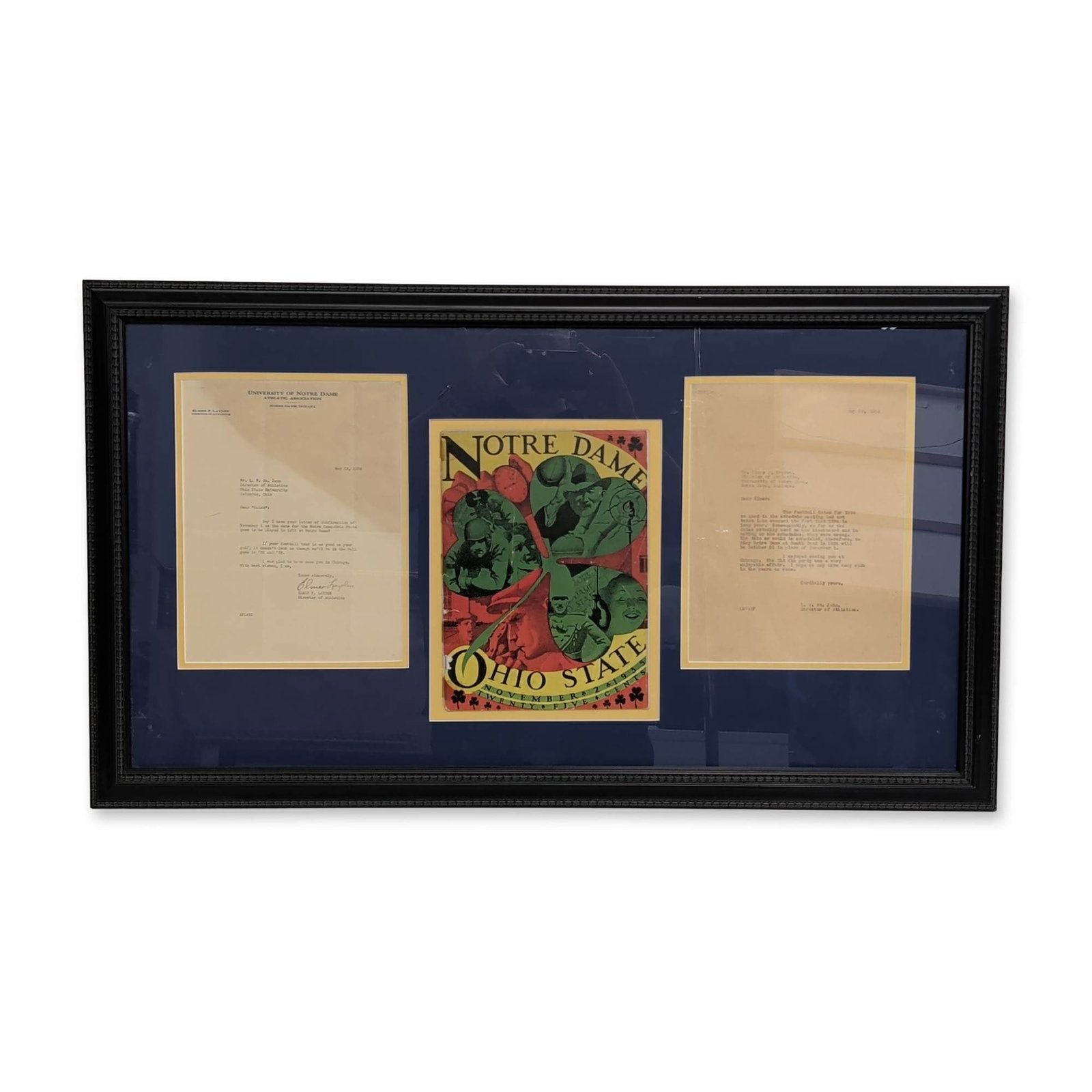 Framed Notre Dame vs Ohio State 1935-1936 Football Ephemera Grouping (1 of 5)