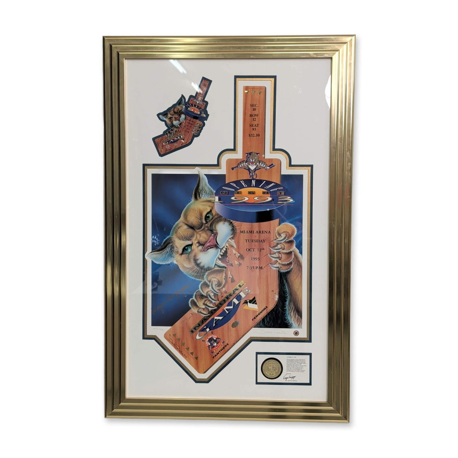 Signed Limited Edition Florida Panthers Inaugural Game Lithograph, Wayne Huizenga: Denis Pereira (American, 20th Century). Commemorative lithograph on paper titled Opening Day, produced to celebrate the Florida Panthers inaugural home game on October 12, 1993, at Miami Arena. The ce
