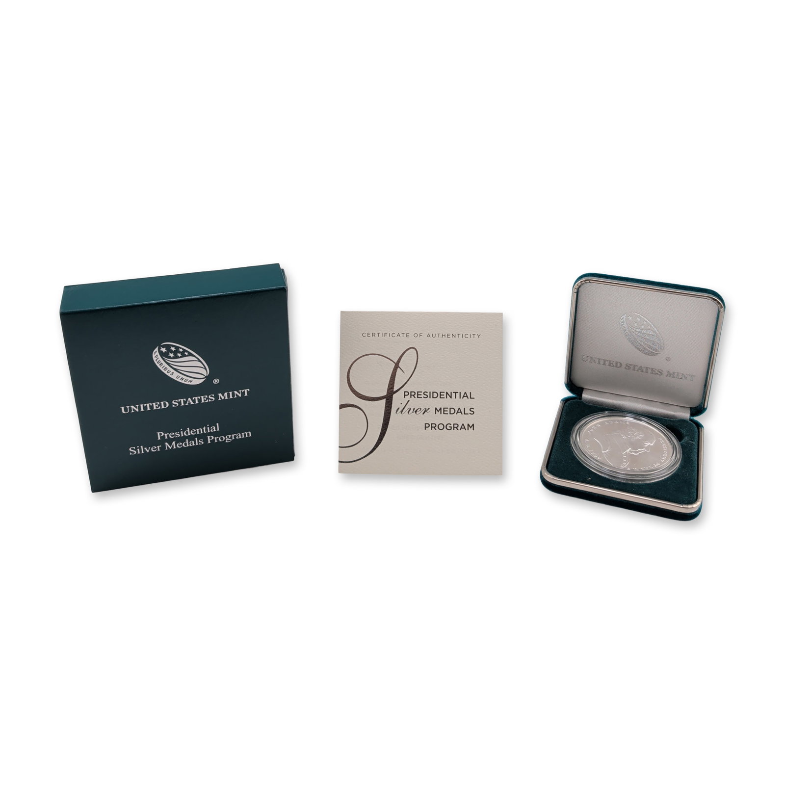 US Mint John Adams Presidential Silver Medal: United States Mint Presidential Silver Medals Program. John Adams medal struck in 99.9 percent fine silver, featuring a profile portrait of the second US President on the obverse with inscriptions rea