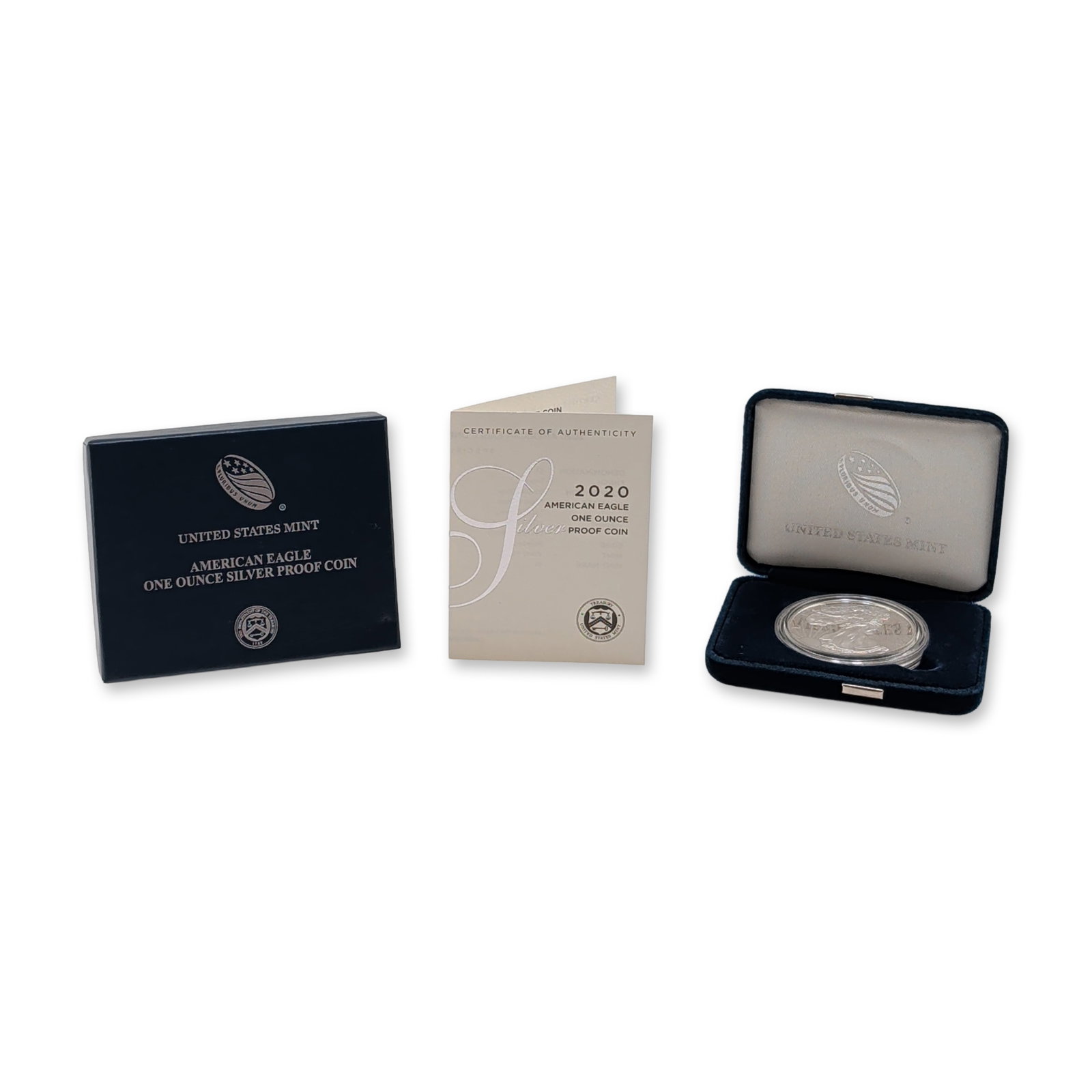 2020-W United States Mint American Eagle Silver One Ounce Proof Coin: US West Point Mint. 2020 American Eagle proof coin in .999 fine silver, featuring the Walking Liberty obverse and heraldic eagle reverse. Includes original government packaging with plastic capsule, b