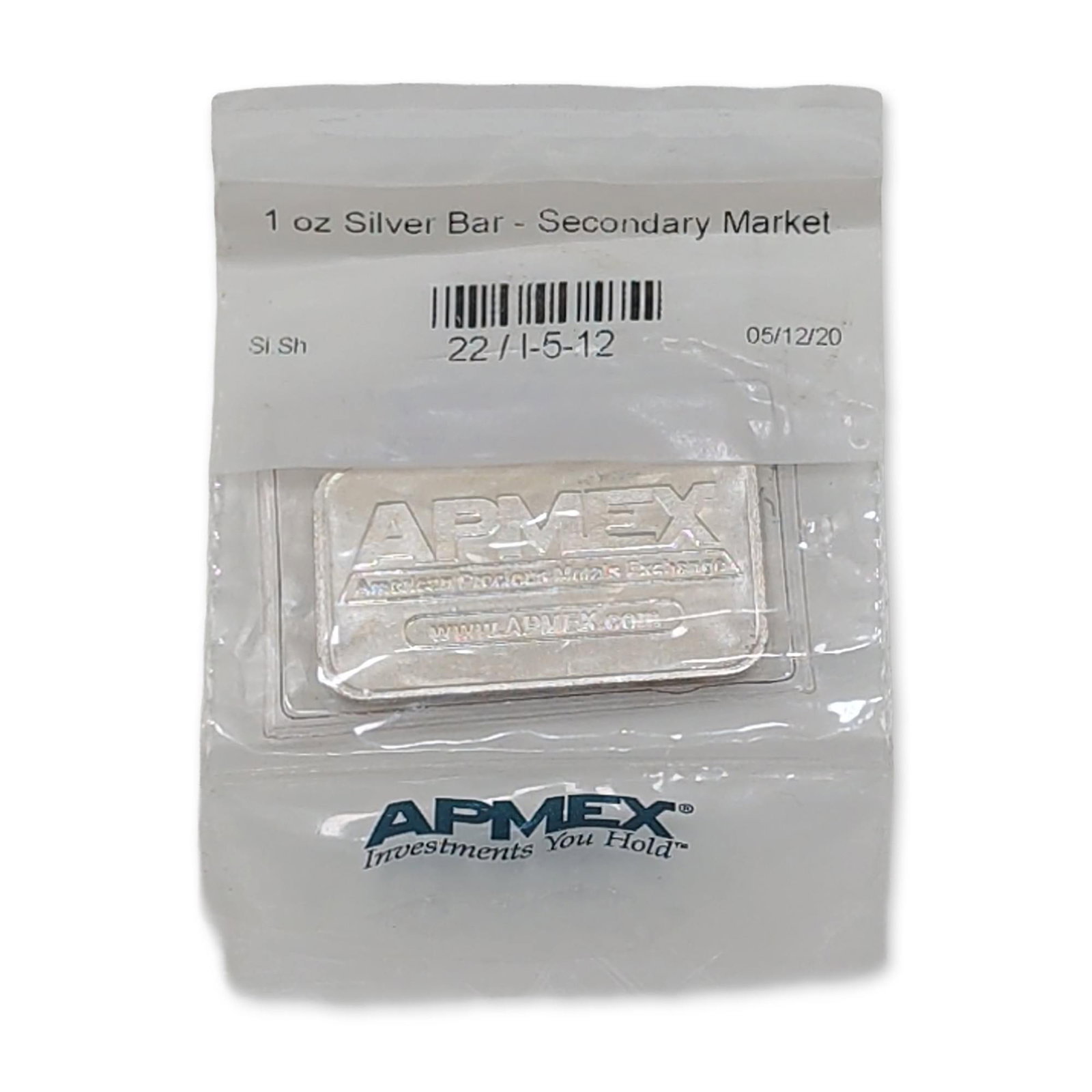 APMEX 2020 Highland Mint 1 Troy Ounce .999 Fine Silver Bullion Bar: APMEX (American Precious Metals Exchange) 1 troy ounce silver bar in .999 fine silver. The obverse is stamped with the APMEX logo, weight, and purity designations above a heraldic seal. The reverse di