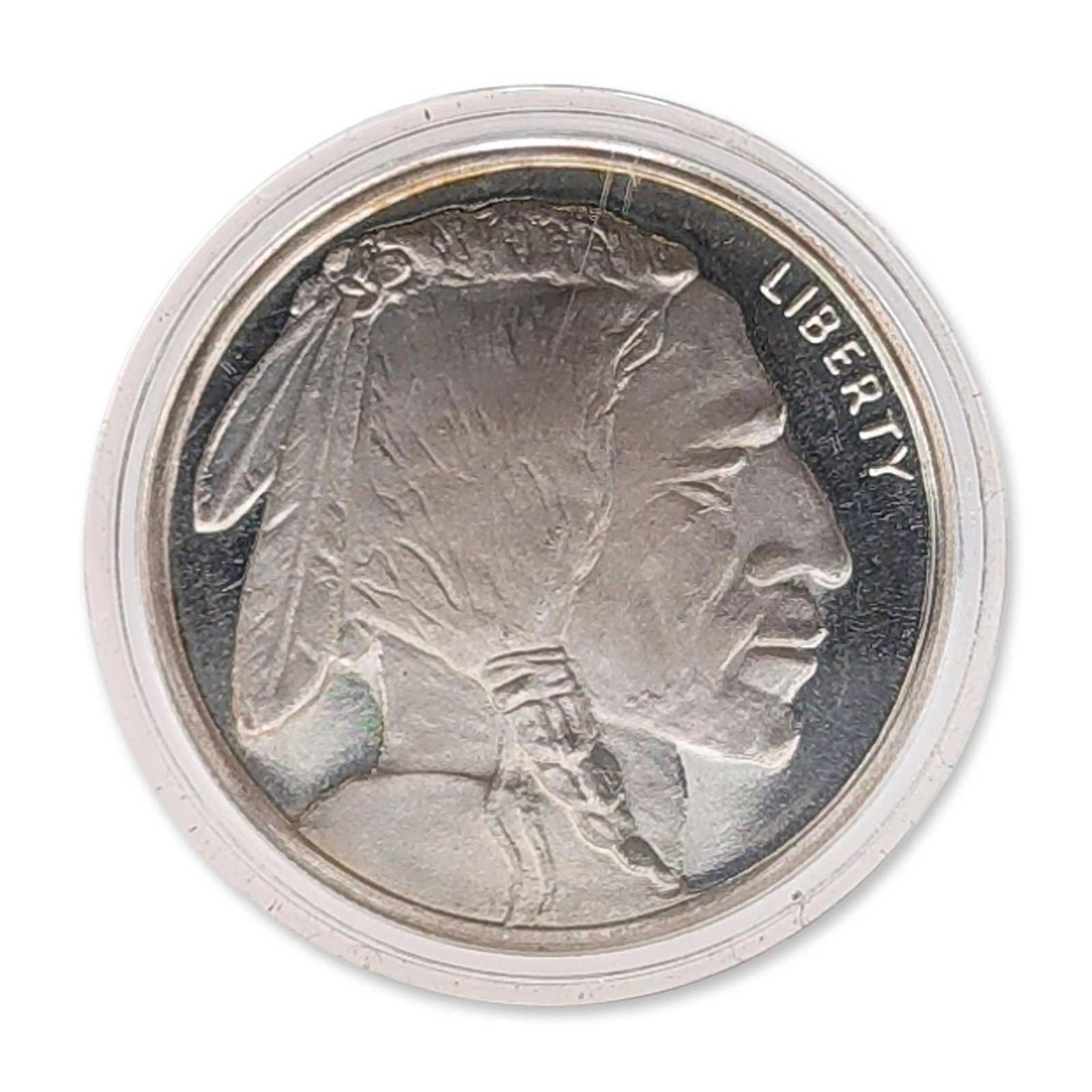 Golden State Mint US .999 Silver Buffalo Round: Golden State Mint. Silver bullion round struck in .999 fine silver. The round features a proof-like finish with frosted devices against mirrored fields. Obverse displays a Native American profile afte