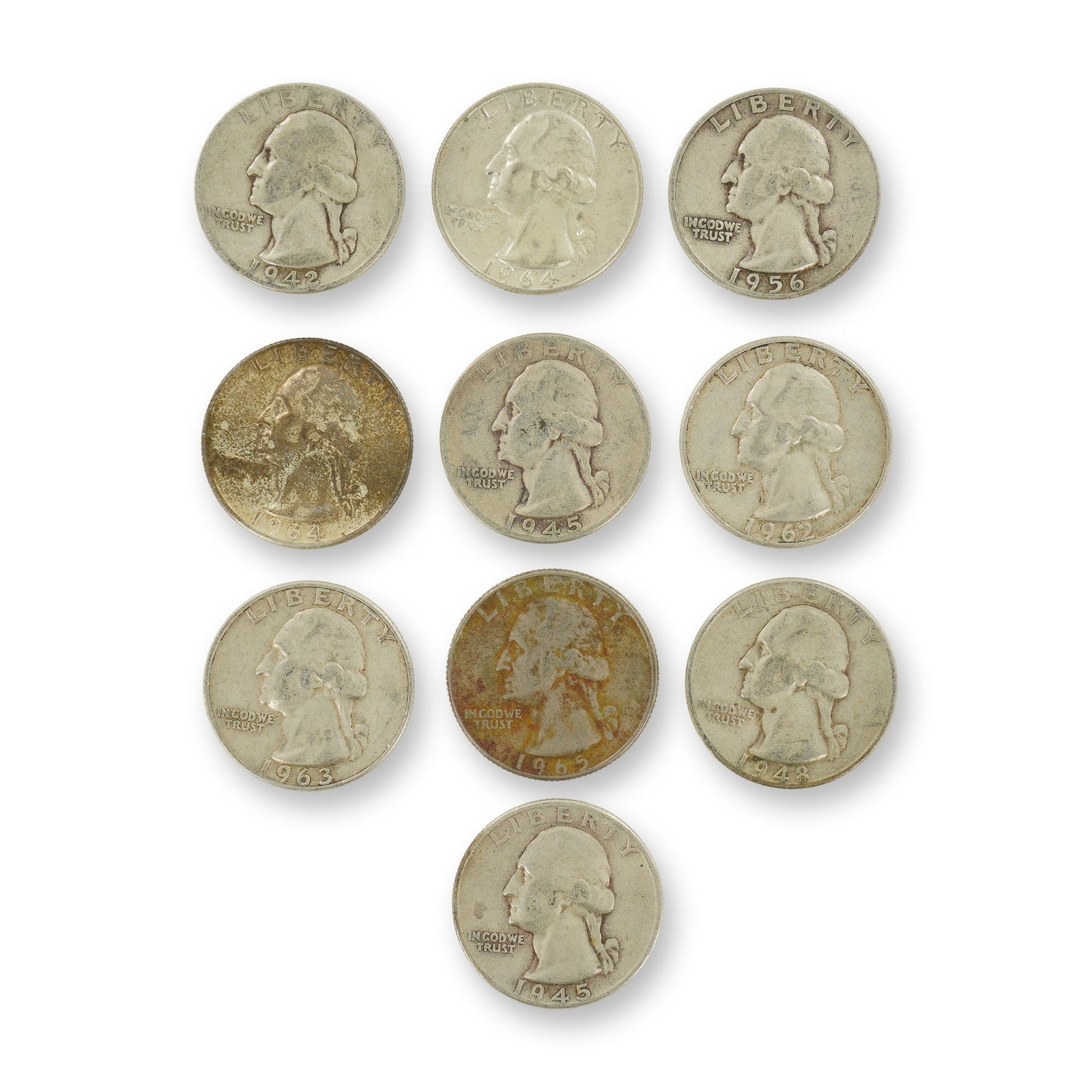 10pc Pre-1964 U.S. 90% Silver Washington Quarters (1 of 2)
