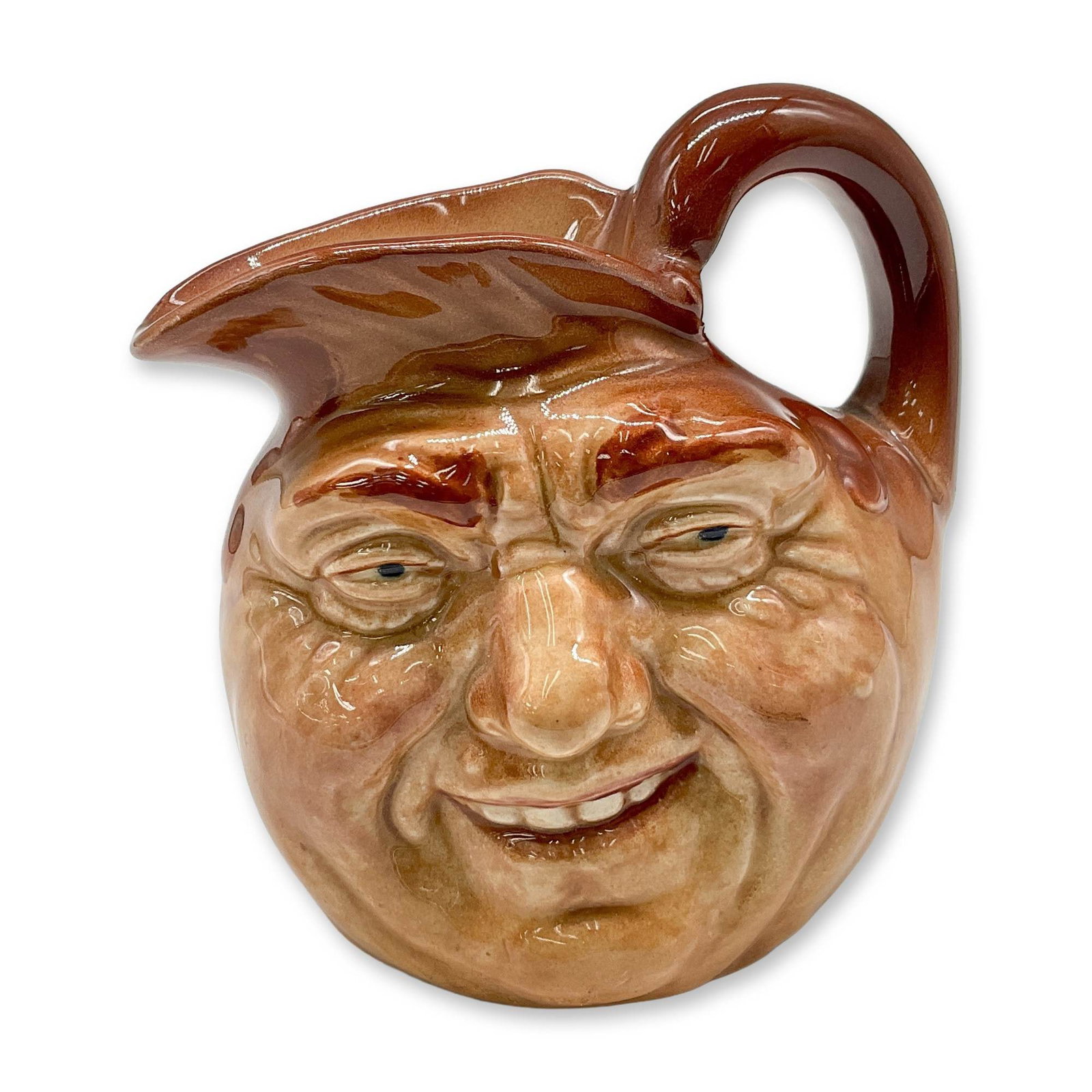 John Barleycorn D5735 - Small - Royal Doulton Character Jug: Style One: Inside handle. Brown rim with light brown body. Royal Doulton backstamp. Artist: Charles J. Noke Dimensions: 3.5"H Date or Era: 1937 - 1939 Manufacturer or Brand: Royal Doulton Country