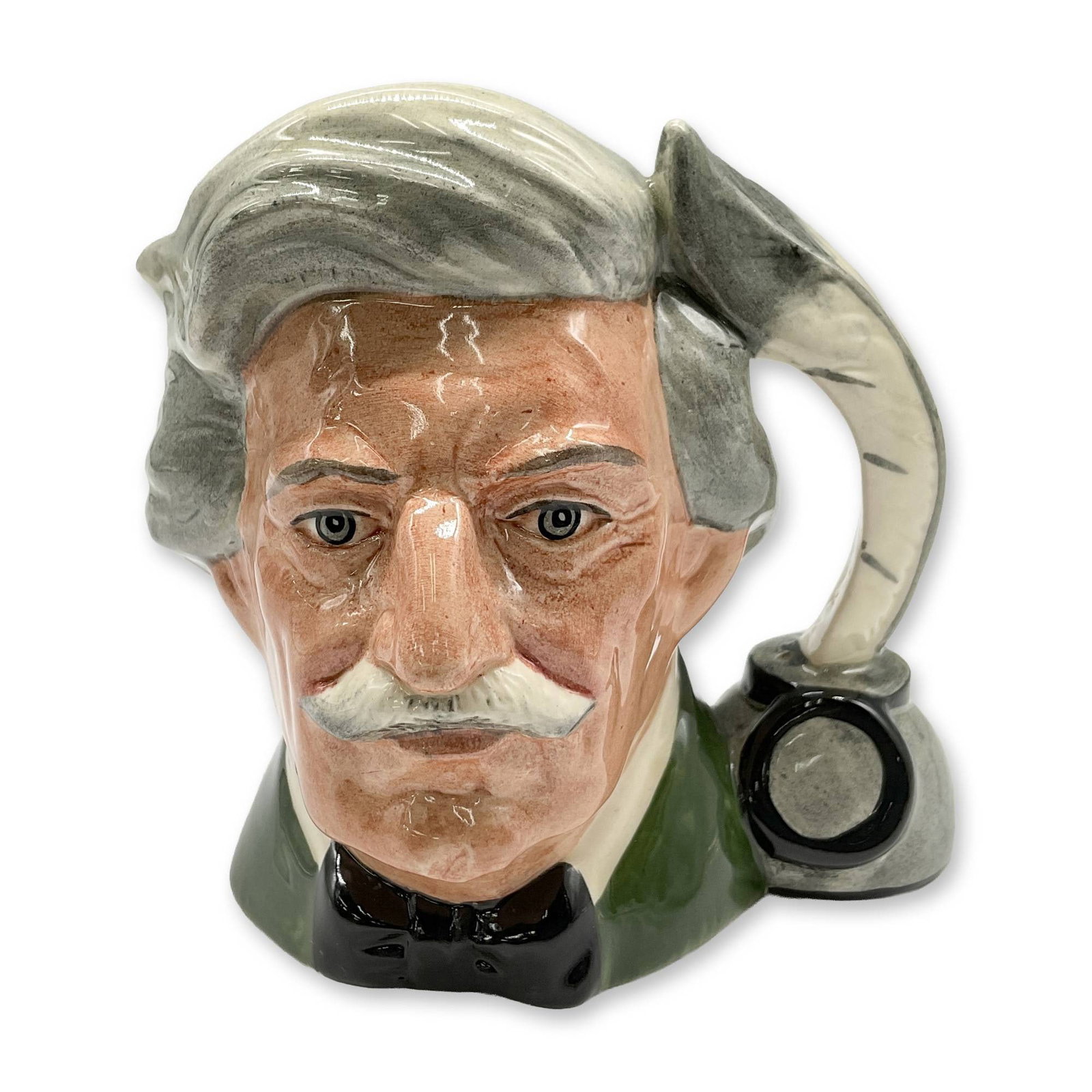 Mark Twain D6694 - Small - Royal Doulton Character: Green coat and black bow tie; grey hair. Royal Doulton backstamp. Artist: Eric Griffiths Dimensions: 4"H Date or Era: 1983 - 1990 Manufacturer or Brand: Royal Doulton Country of Origin: Engla