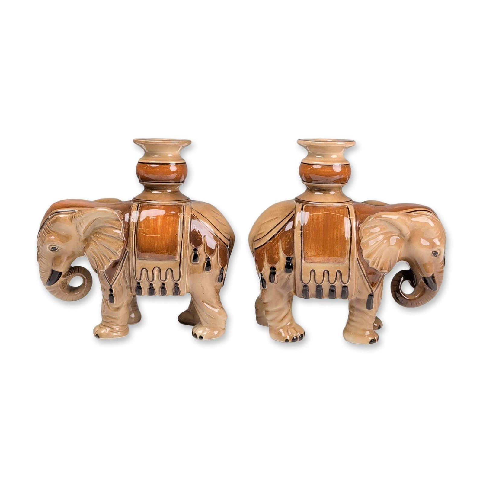 Pair of Fitz and Floyd Glazed Ceramic Elephant Candleholders (1 of 4)