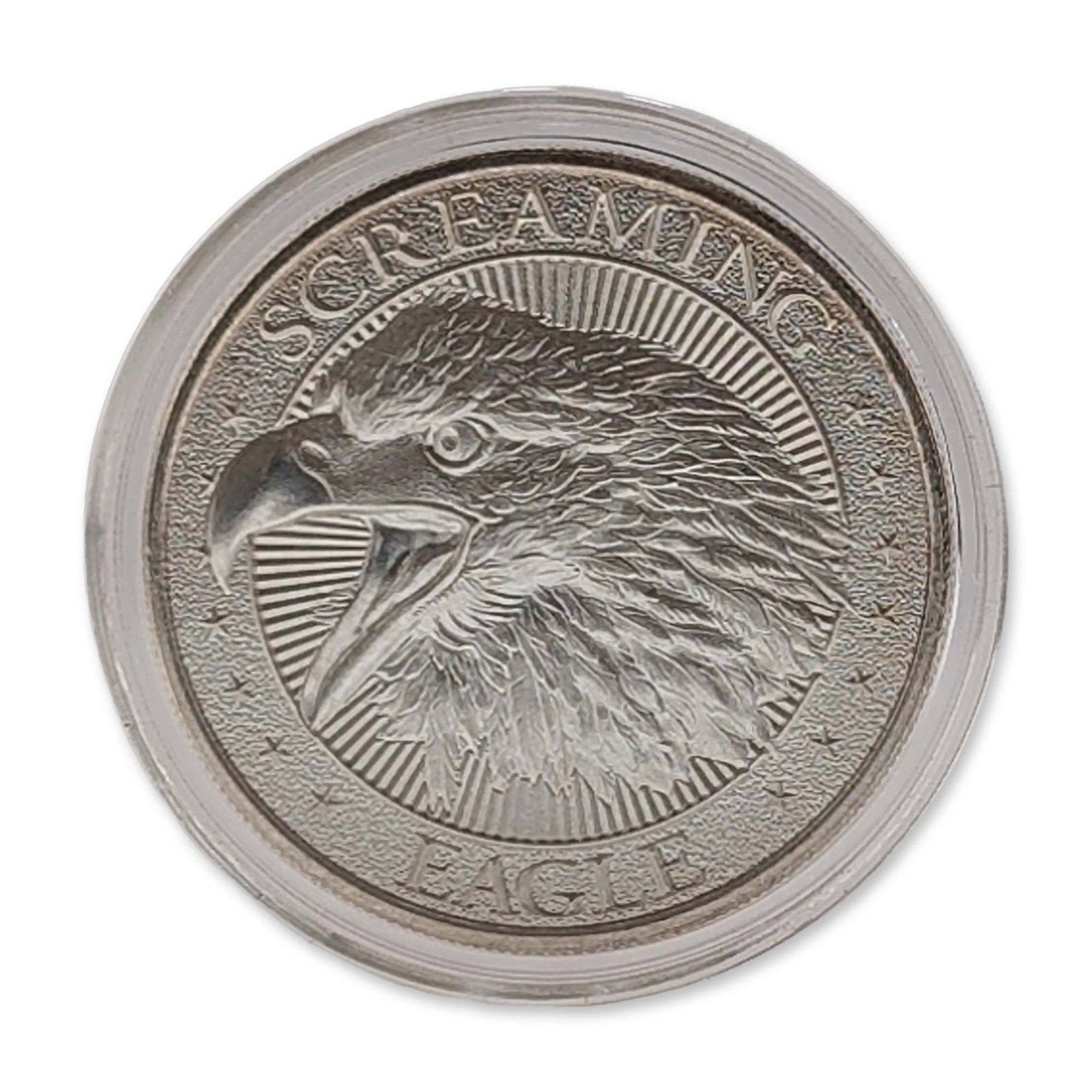 Intaglio Mint Screaming Eagle .999 Fine Silver Round: Intaglio Mint, 2020. Silver round struck in one troy ounce of .999 fine silver, featuring the high-relief Screaming Eagle design. The reverse displays the central Intaglio Mint logo within a radial su