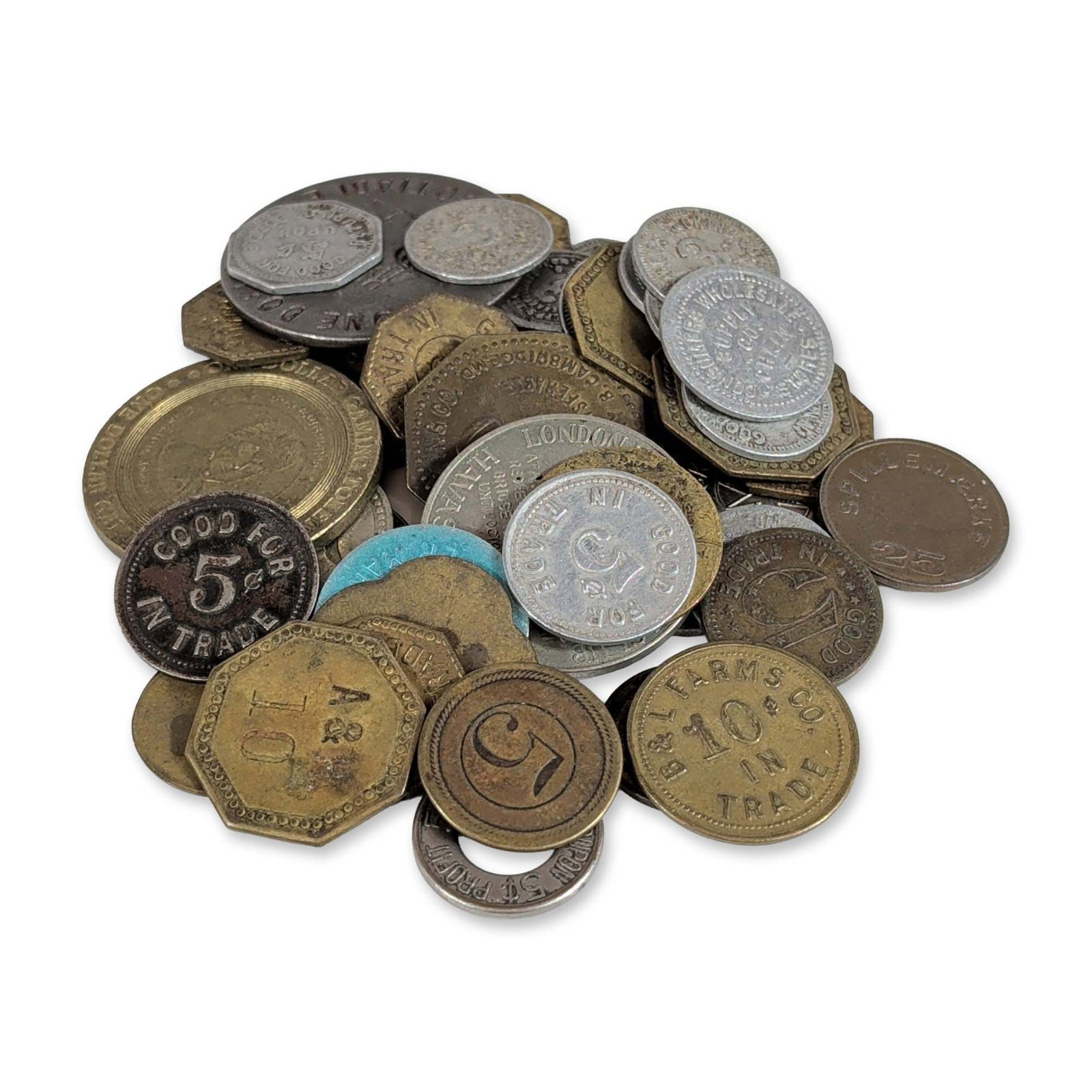 Collection of US and World Mixed Metal Trade Tokens (1 of 4)