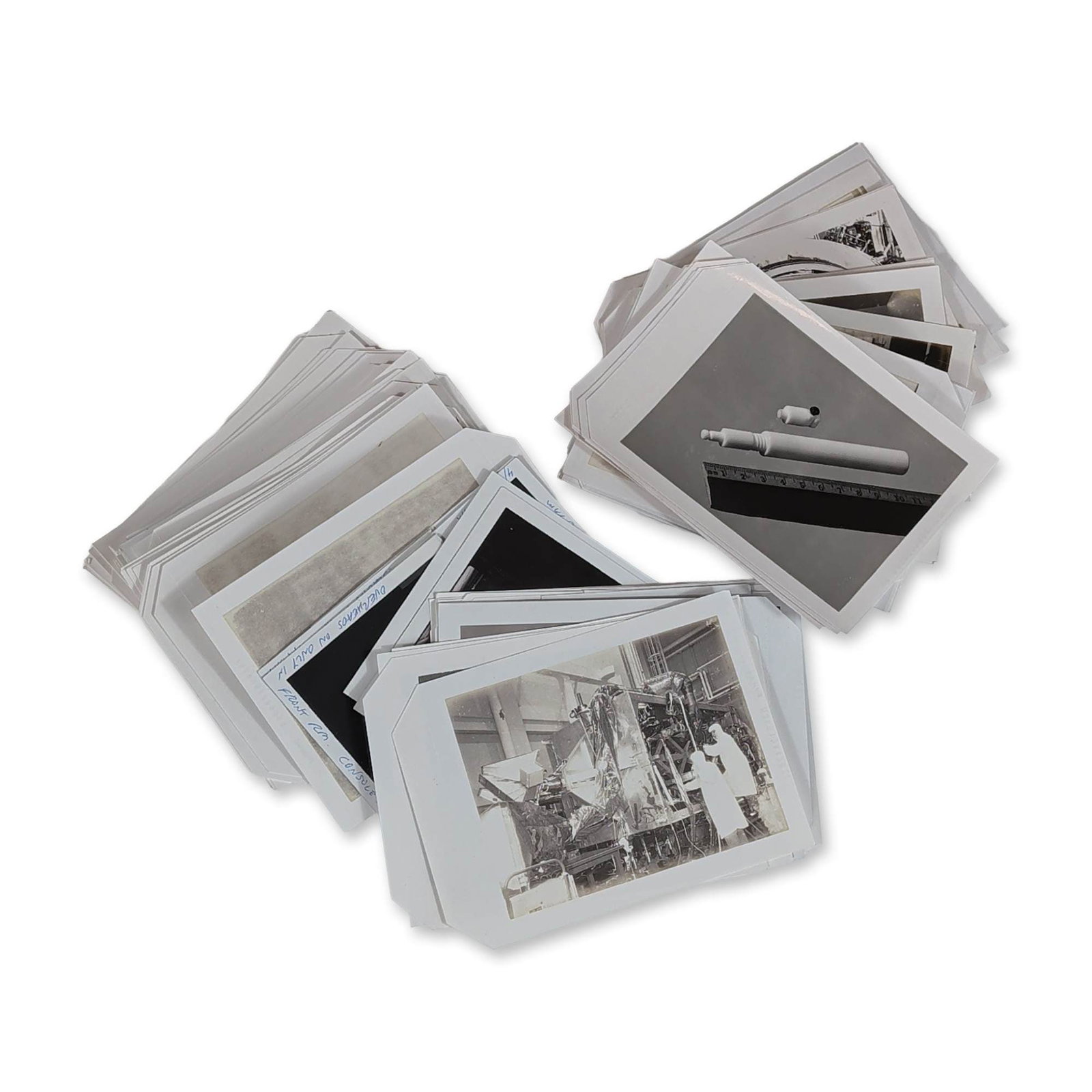 180+ Collection of Vintage NASA Polaroid Photographs of Tools & Facilities: Collection of vintage black-and-white large format Polaroid photographs, circa 1970s-1980s, primarily documenting industrial, technical, and scientific environments. The subjects include computer cont