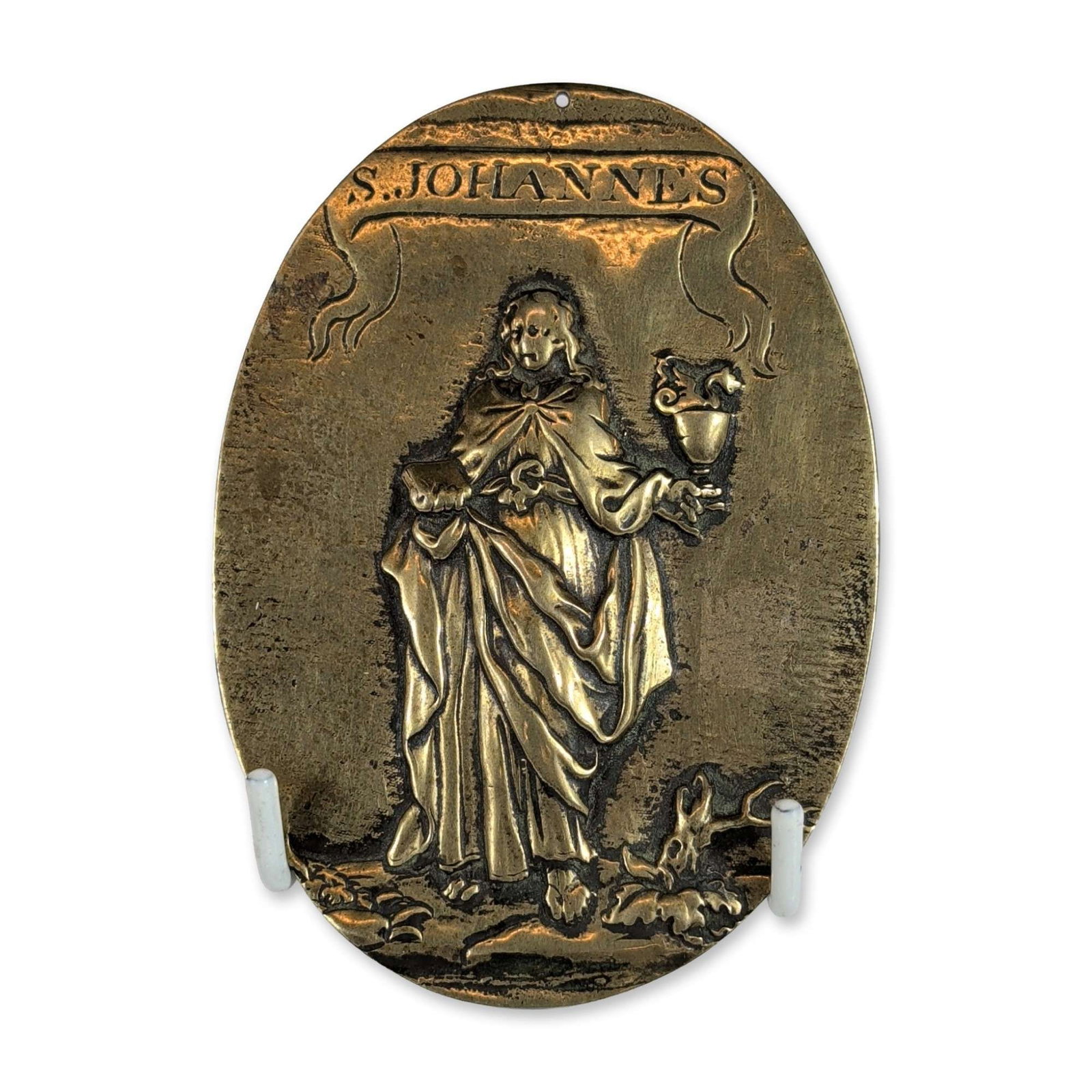 Continental Religious Brass St. Johannes the Evangelist Plaque (1 of 3)