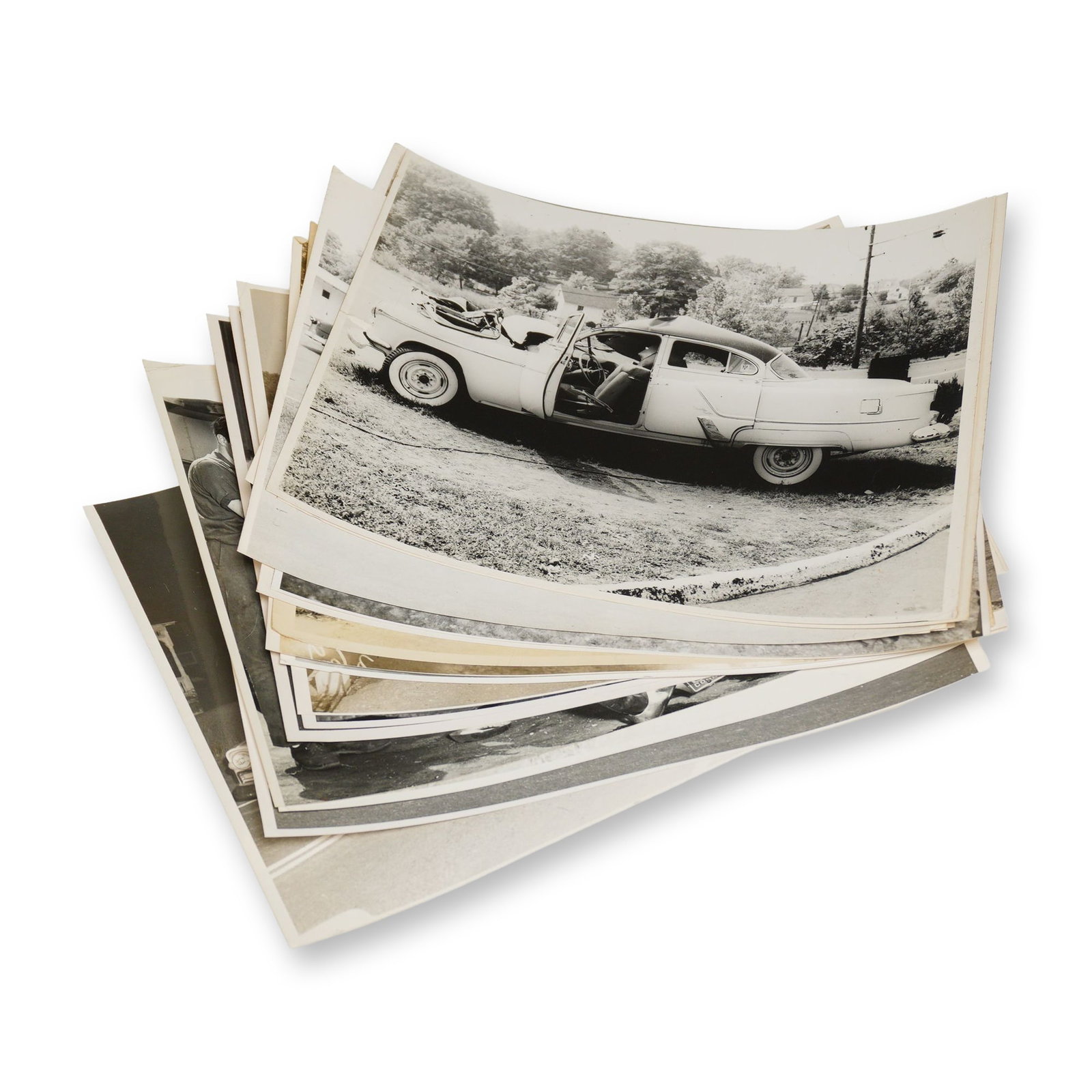 Lot of 20 Vintage 1953-1960s Highway Safety & Accident Photojournalism Archive: An evocative and historically significant archive of vintage black-and-white photographs documenting mid-century automobile accidents, police responses, and grim highway safety campaigns. Dating prima