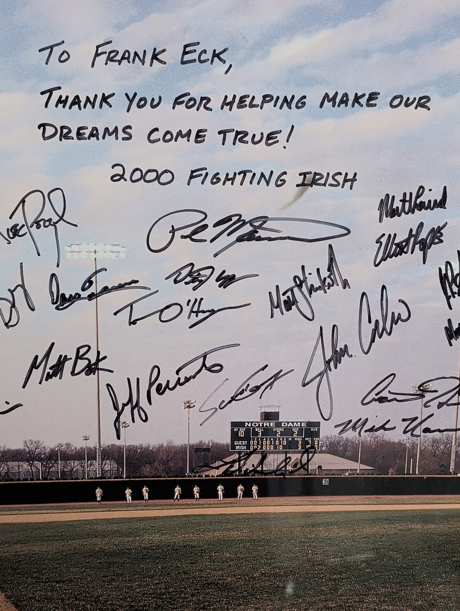 2000 Notre Dame Signed Baseball Poster - 2