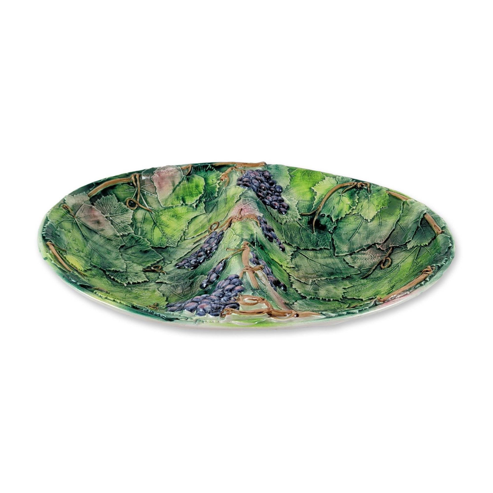 Italian Majolica Grapevine Relief Molded Divided Platter (1 of 5)