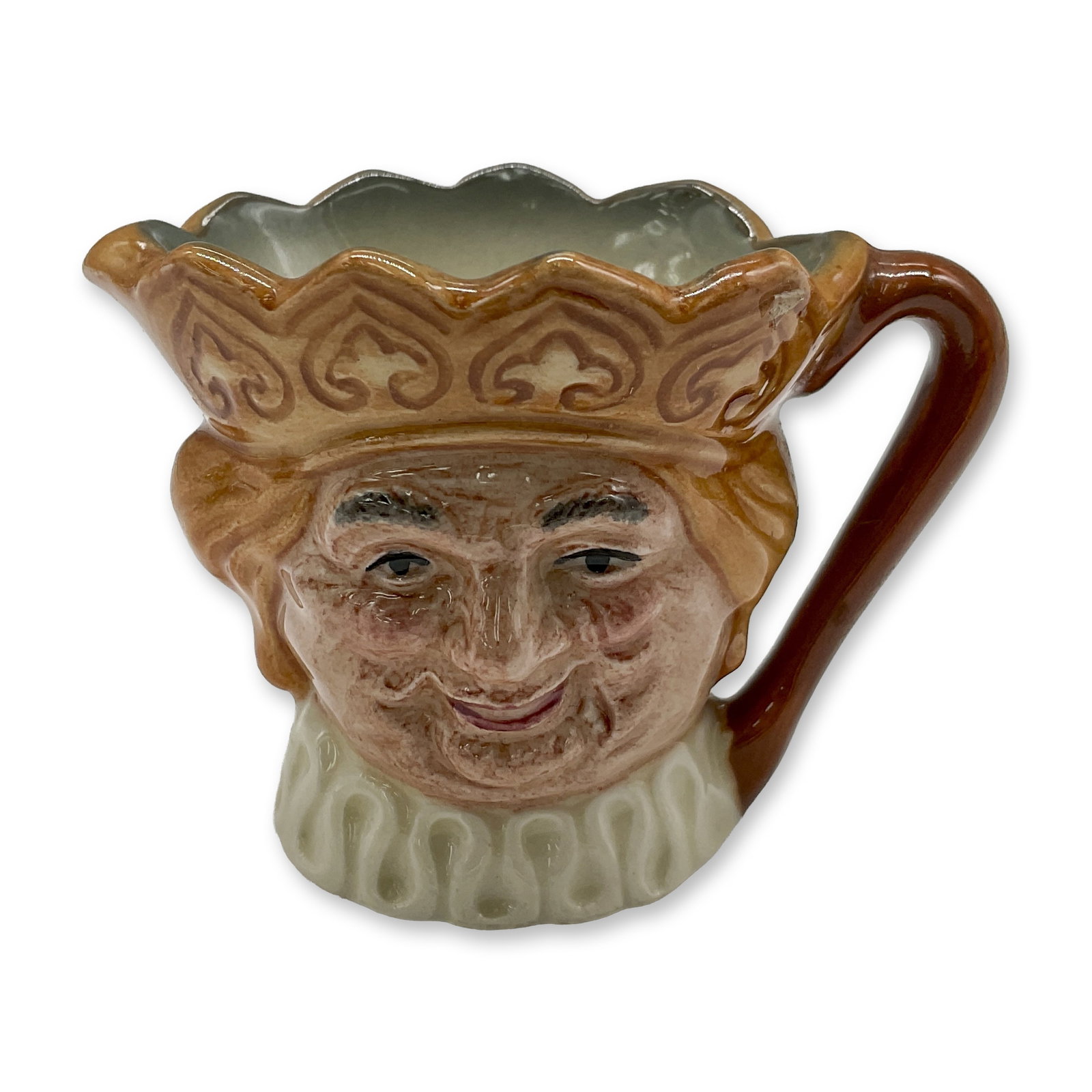 Old King Cole D6871 - Tiny - Royal Doulton Character Jug: Variation Two, brown crown. Royal Doulton backstamp. Artist: Harry Fenton Dimensions: 1.5"H Date or Era: 1990 - 1990 Manufacturer or Brand: Royal Doulton Country of Origin: England