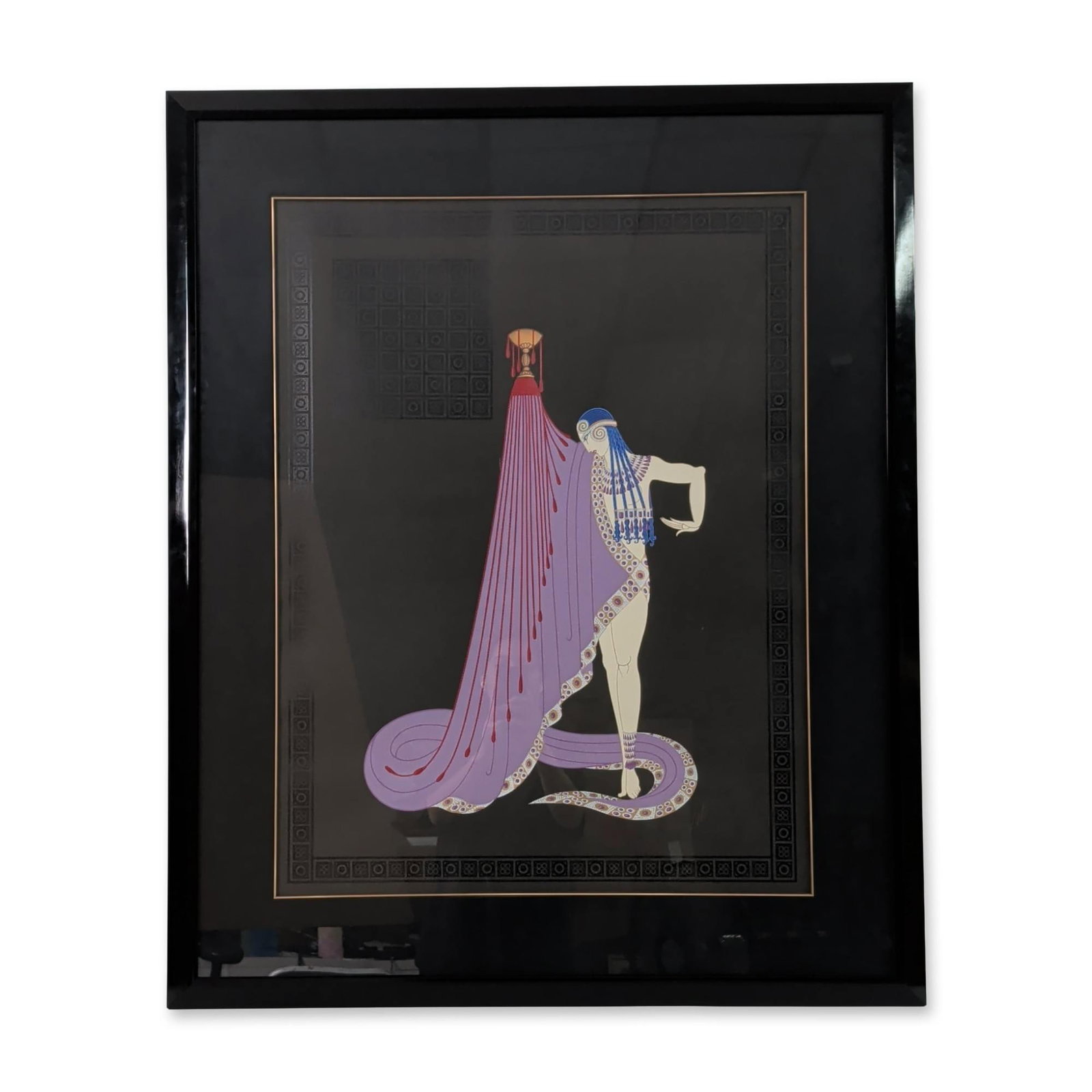 Erte (Romain de Tirtoff, 1892-1990), Serigraph on Paper, The Slave, Signed & Numbered: Romain de Tirtoff (Erte) Art Deco limited edition serigraph on paper with foil stamping and embossed details titled The Slave. The work depicts a stylized female figure in profile, wearing elaborate j