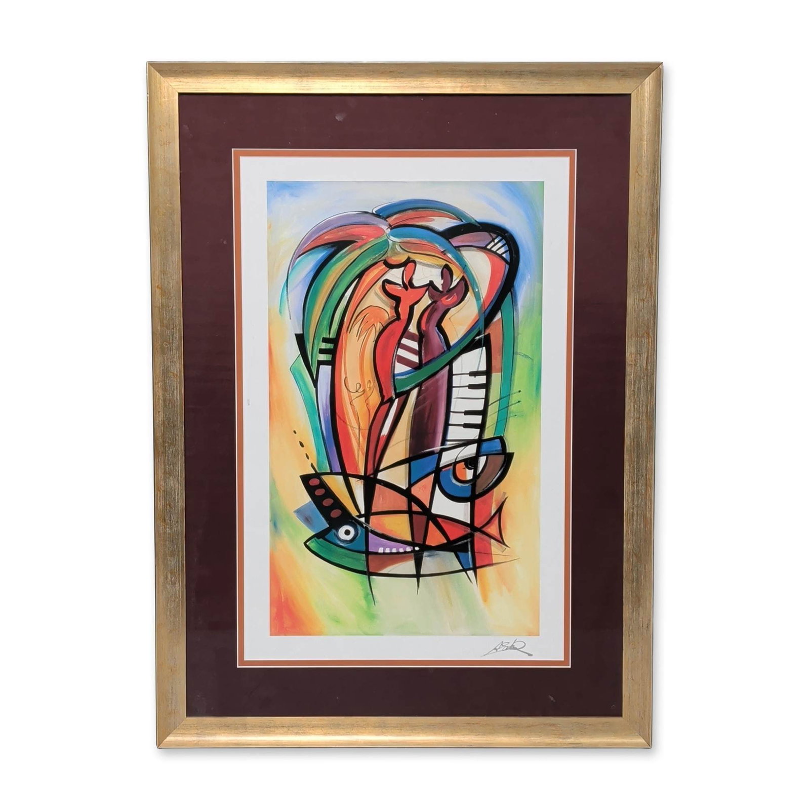 Alfred Gockel (German, b. 1952), Seriolitograph on Paper, Rhythm in the Tropics: Alfred Gockel (German, b. 1952) seriolithograph on paper, titled Rhythm in the Tropics, featuring abstract biomorphic and geometric forms with stylized piano keys. The composition utilizes a palette o