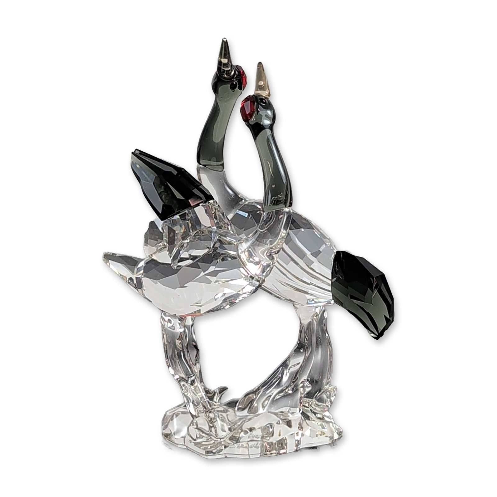 Swarovski SCS 2013 Red-Crowned Cranes: Swarovski Swarovski Crystal Society (SCS) 2013 Annual Edition crystal figurine titled Red-Crowned Cranes. The piece depicts a pair of cranes in multi-faceted clear lead crystal, featuring black