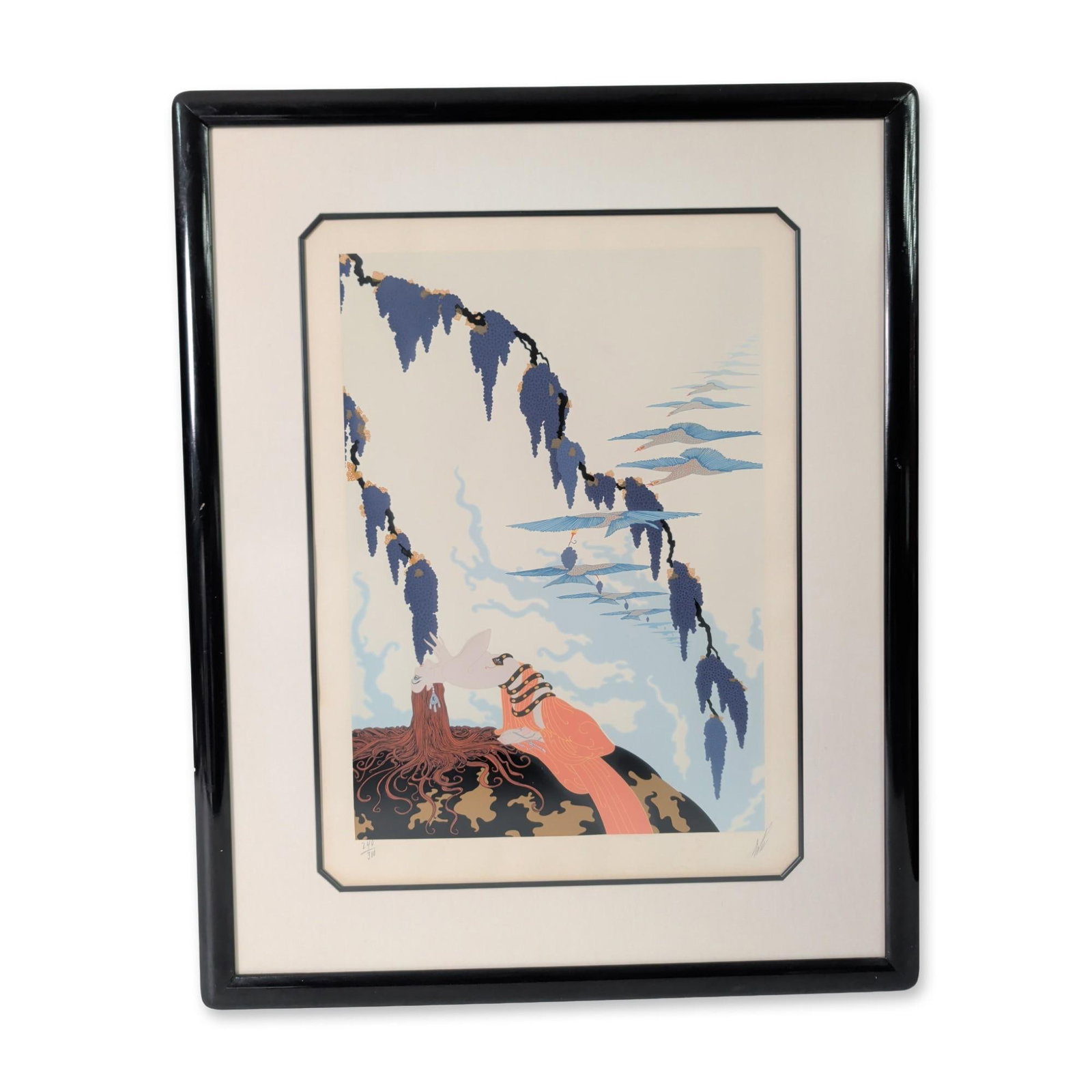 Erte (Romain de Tirtoff, 1892-1990), Serigraph on Paper, Vintage, Signed & Numbered: Erte (Romain de Tirtoff, 1892-1990) Art Deco serigraph on paper titled Vintage, featuring a stylized composition with a reclining female figure tasting grapes and whose hair merges into the roots in a