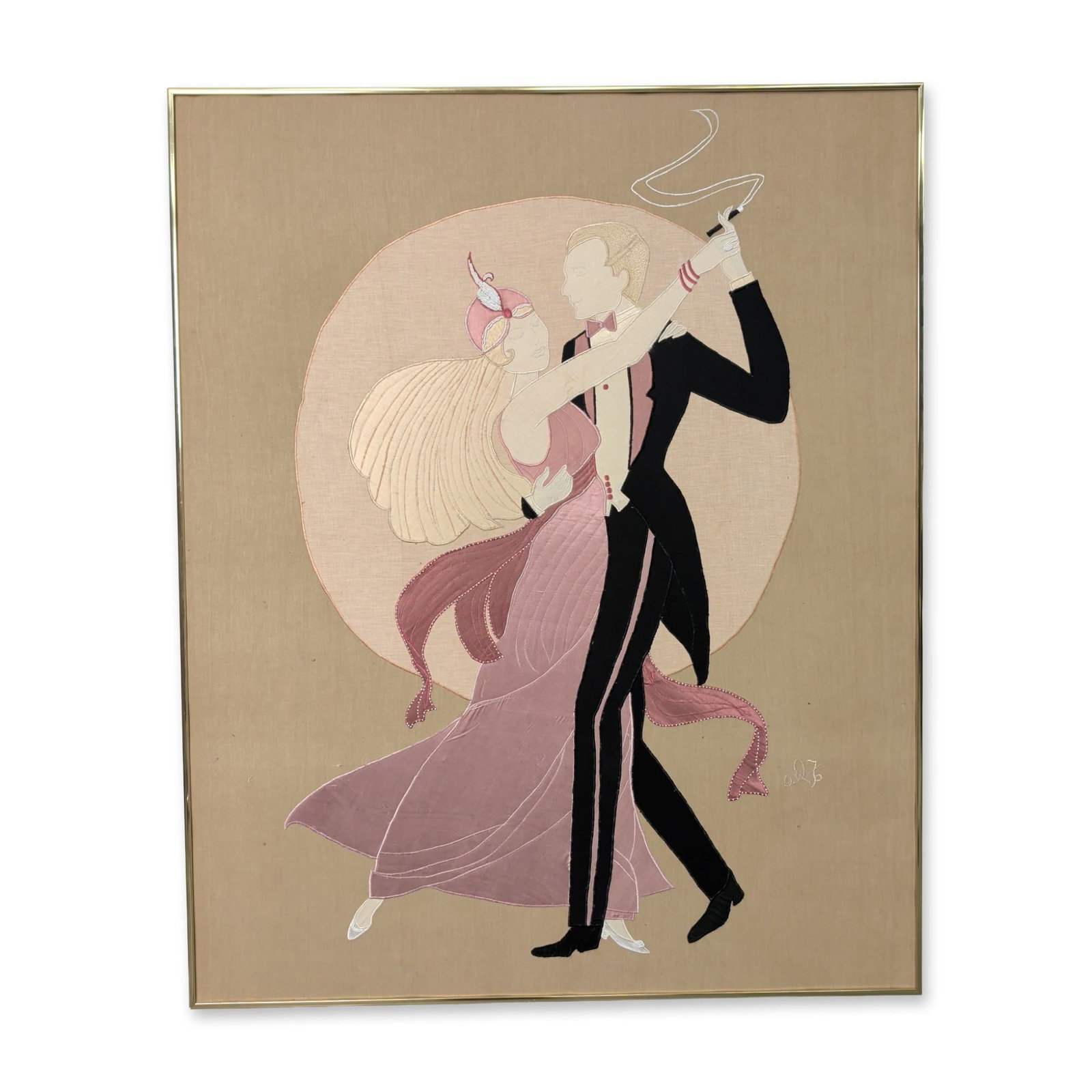 After Don Freedman (American 20th-21st century) Art Deco Silk Wall Art, At the Copa, Signed (1 of 6)