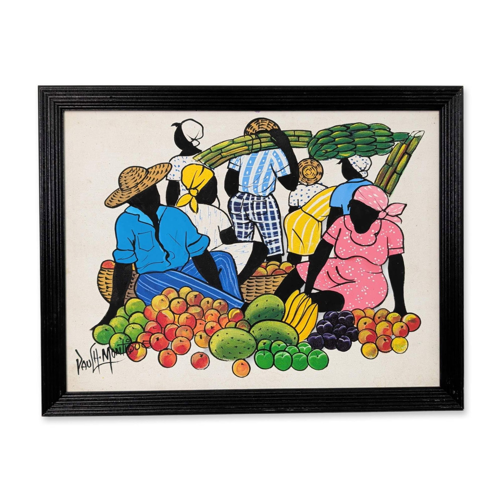 Paulin Henri Montique (Haitian, 20th-21st Century) Acrylic on Canvas, Market Scene, Signed (1 of 4)