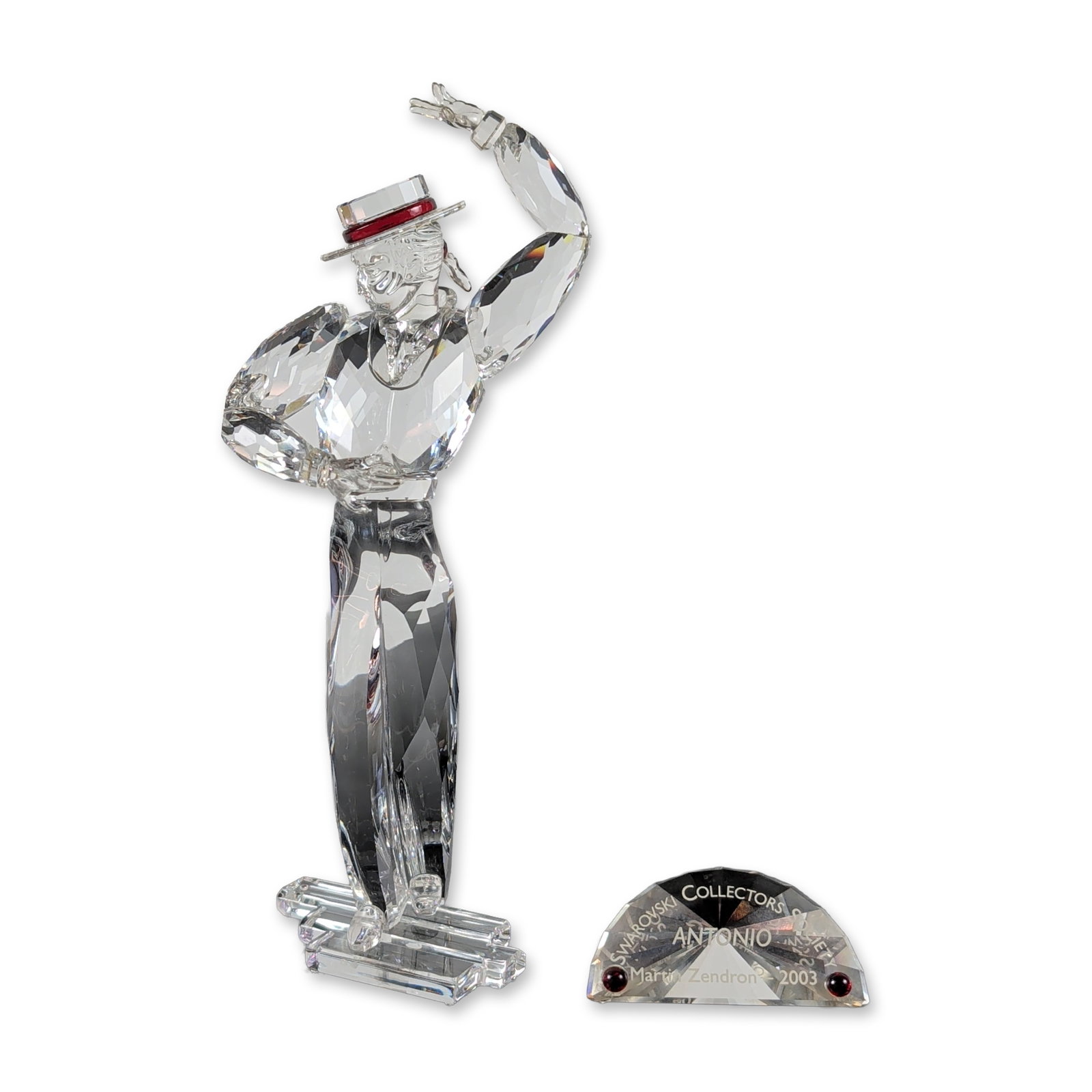 Swarovski Crystal SCS Antonio Magic of Dance Figurine with Title Plaque: Swarovski Crystal Society (SCS) Annual Edition 2003 figurine titled Antonio, representing the second piece in the Magic of Dance trilogy. Crafted in faceted clear lead crystal, the figurine depicts a 