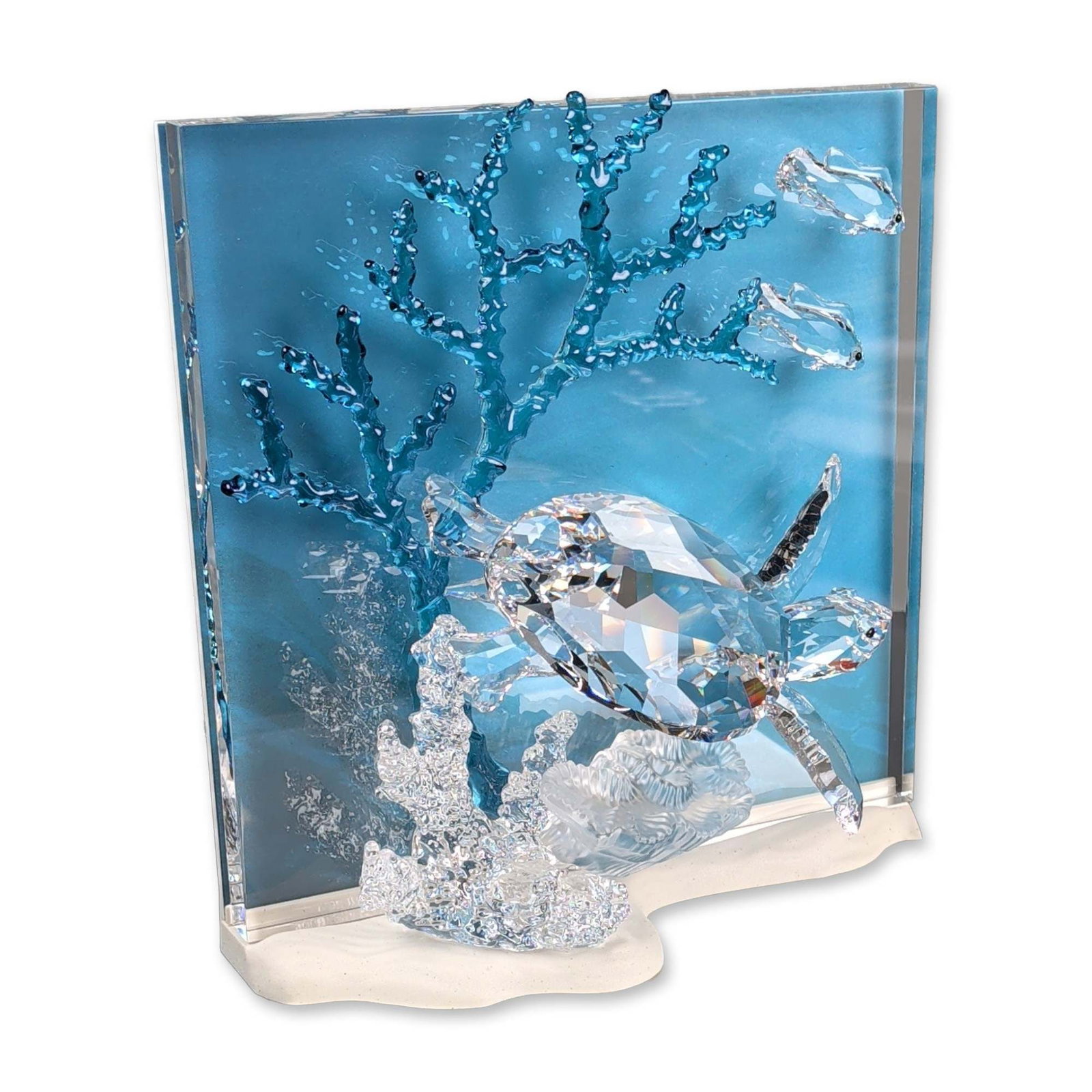 Swarovski 2006 SCS Annual Edition Wonders of the Sea Crystal Sculpture, Eternity: Annual edition sculpture from the Wonders of the Sea trilogy, titled Eternity and released for the Swarovski Crystal Society in 2006. The marine-themed assembly features a central faceted clear crysta