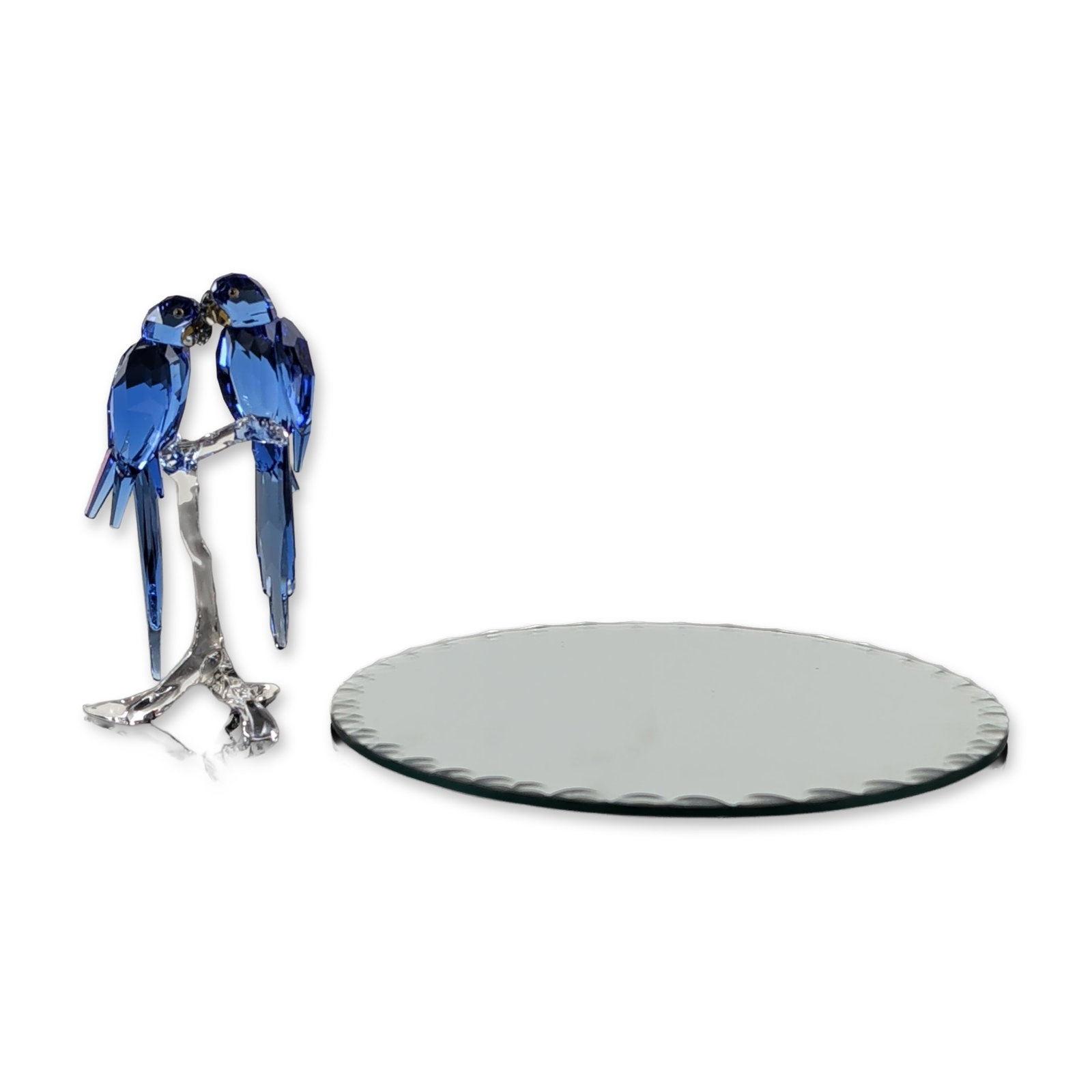 Swarovski SCS 2014 Hyacinth Macaws Crystal Figurine: Swarovski Crystal Society (SCS) 2014 annual edition figurine titled Hyacinth Macaws. The piece consists of two faceted deep blue crystal birds perched upon a clear, molded crystal branch. The birds ar