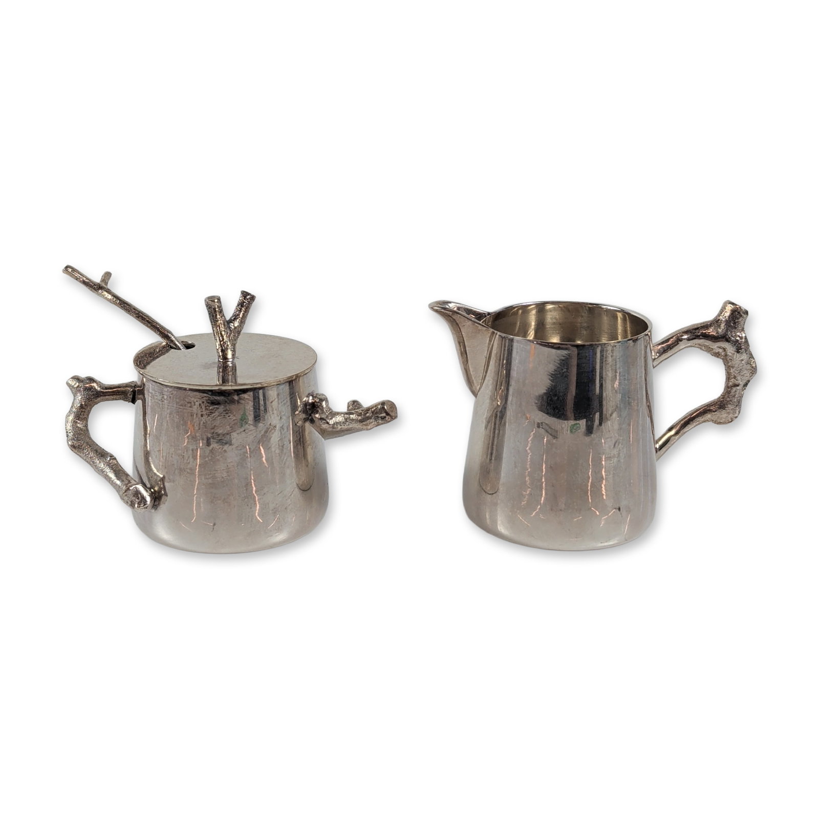 3pc Michael Aram Bark and Branch Silver-Plate Creamer and Sugar Set, Signed (1 of 5)