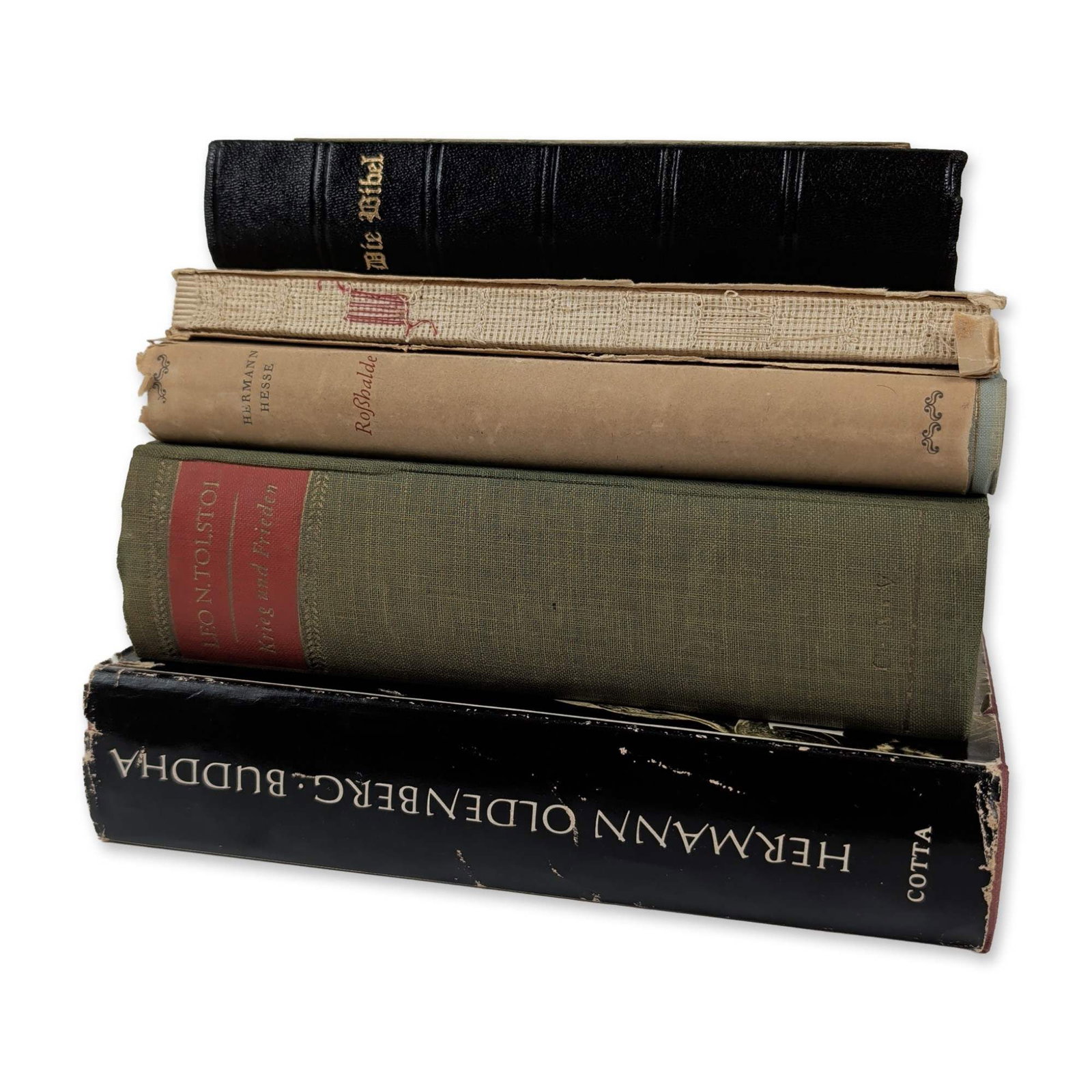 6 German Literary and Religious Volumes: A collection of mid-20th century German-language books and pamphlets comprising various literary and religious works. The group includes Hermann Hesse, Rosshalde (Fretz & Wasmuth Verlag AG, Zurich) in