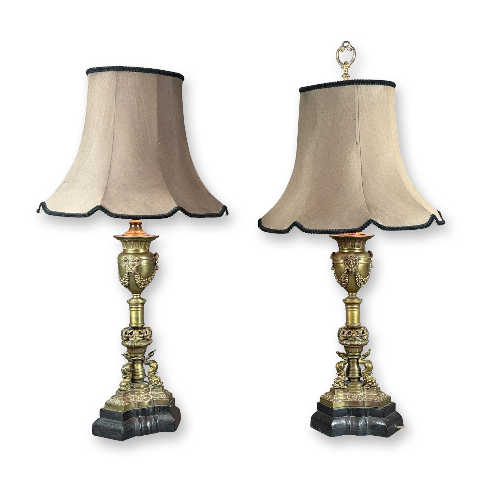Pair of Neoclassical Style Gilt Metal Urn Form Table Lamps with Shades (1 of 6)
