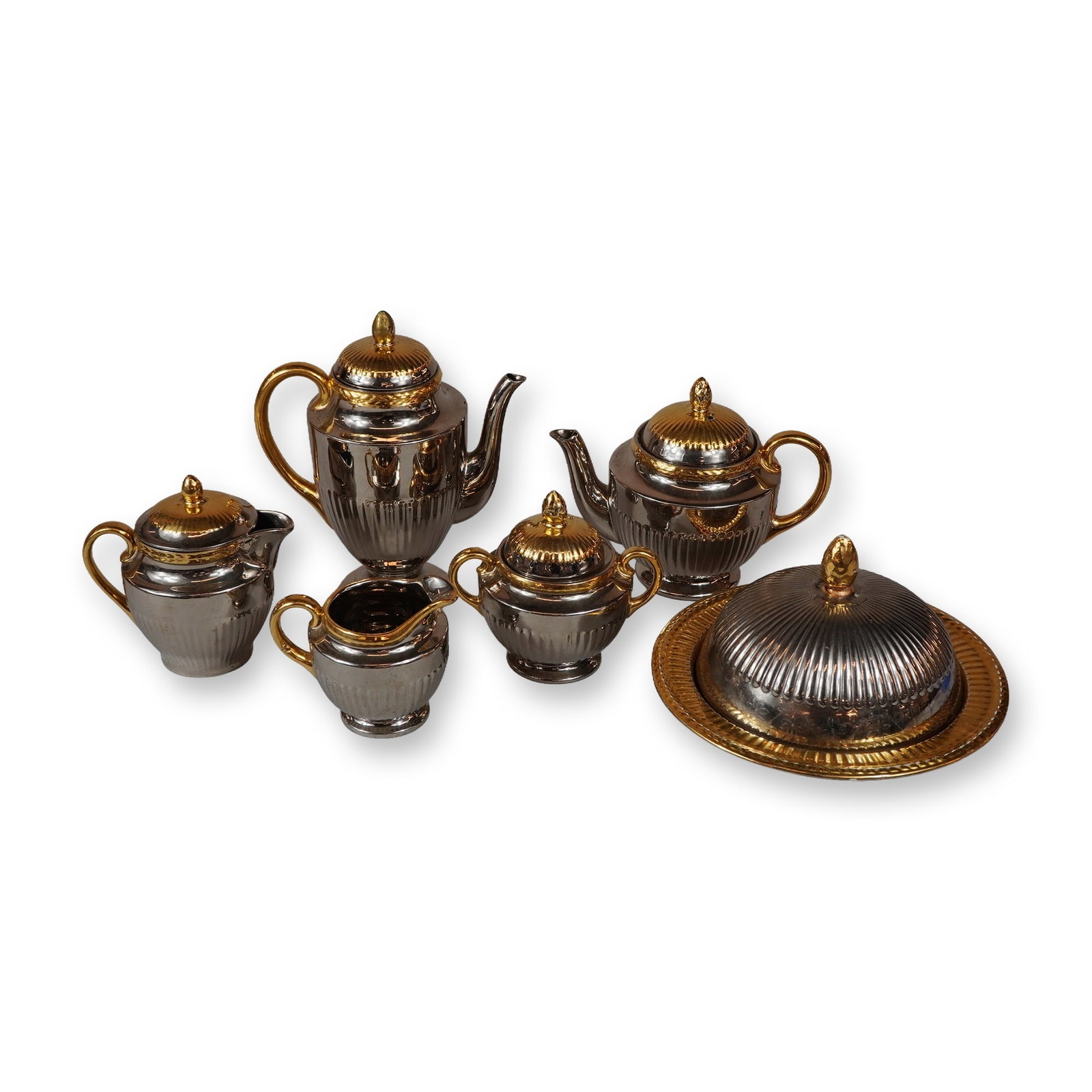 6pc Collection of Wedgwood Silver and Gold Luster Ceramic Tea and Coffee Service Items (1 of 3)