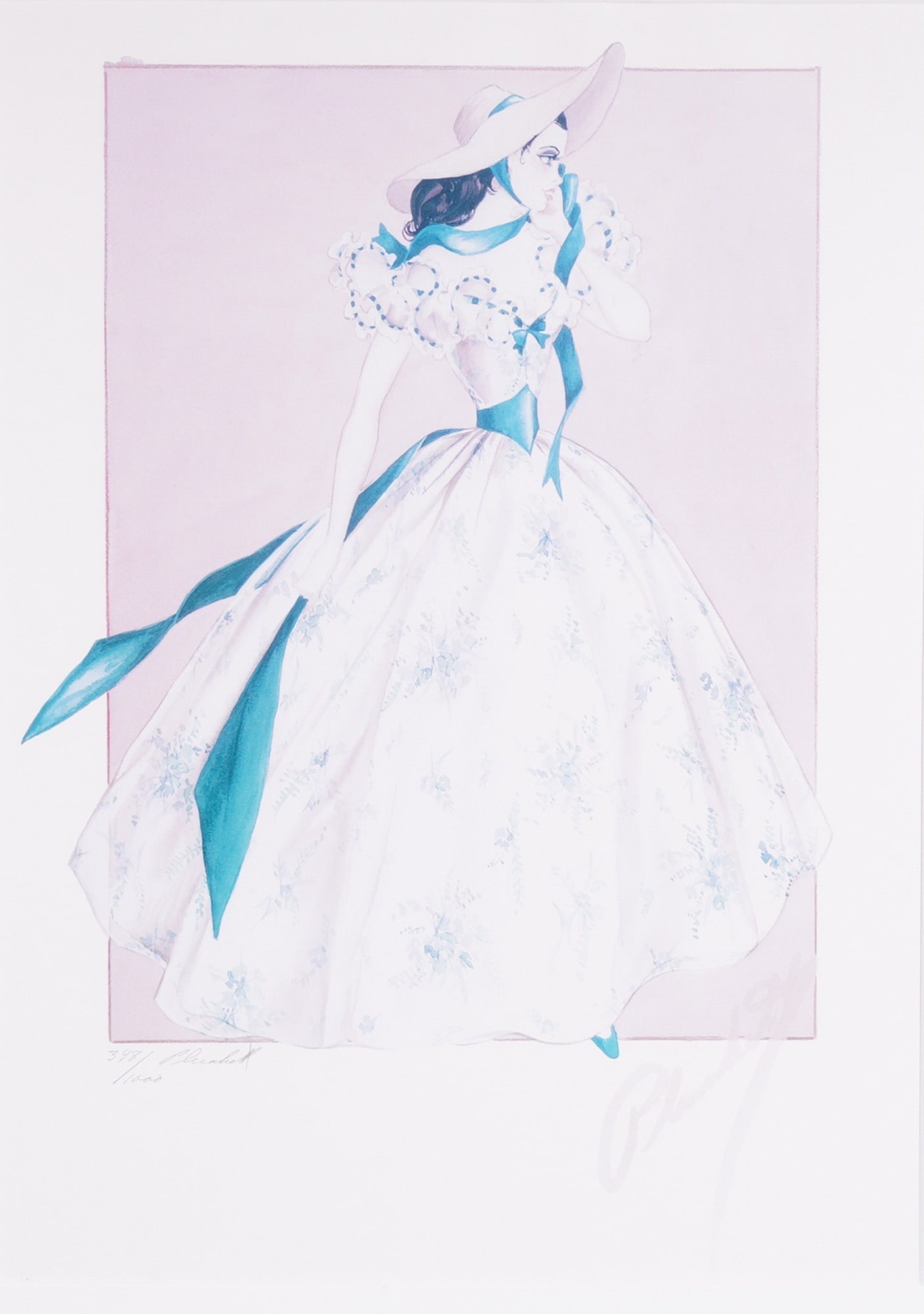 Walter Plunkett, Elizabeth, Offset Lithograph, 398/1000: This lot features a commemorative offset lithograph by the celebrated Hollywood costume designer Walter Plunkett (1902"1982). Titled Elizabeth, the work illustrates Plunkett's iconic design for the gr