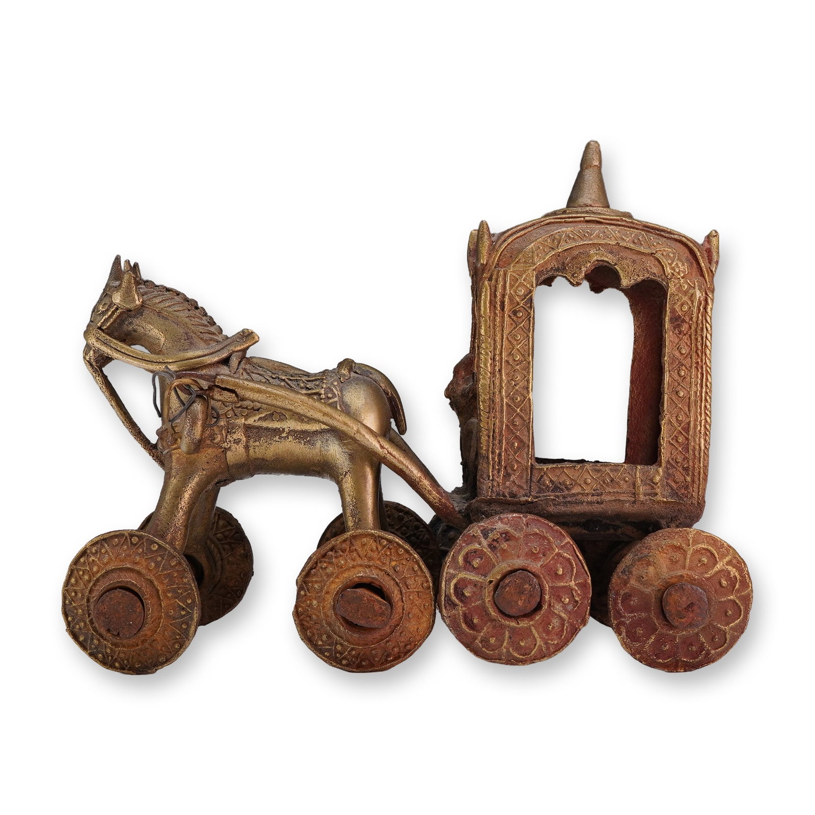 India Temple Toy Patinated Brass Ceremonial Chariot (1 of 5)