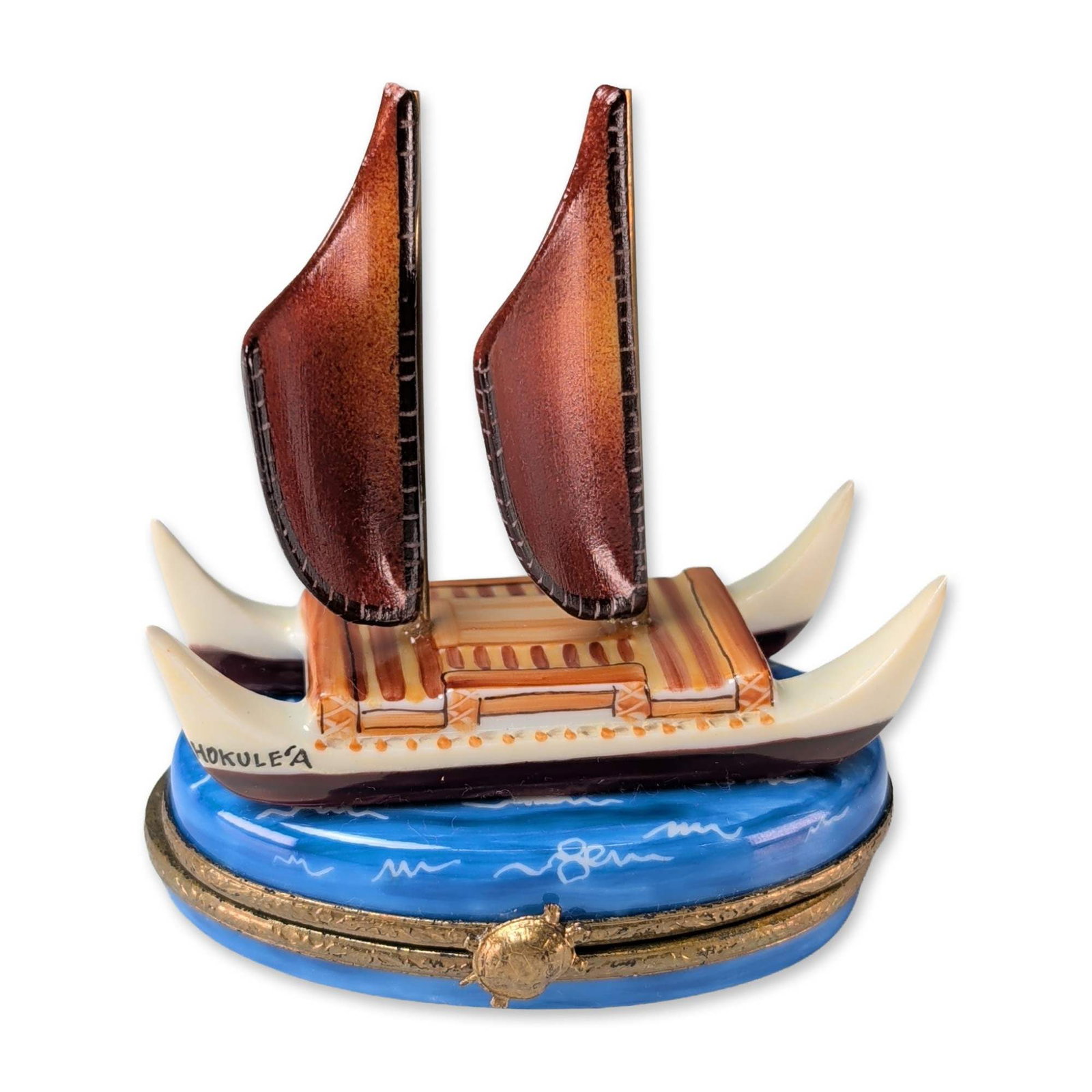 Carenton Limoges Peint Main Hokulea Voyaging Canoe Trinket Box (1 of 6)