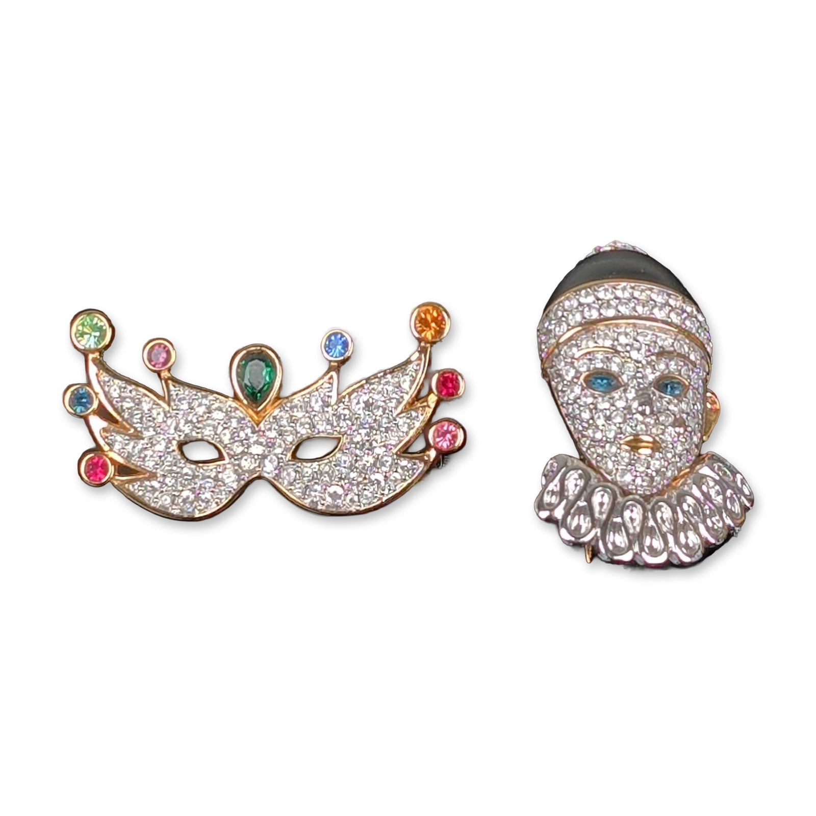 2pc Swarovski Crystal Masquerade Mask and Pierrot Brooches (1 of 4)