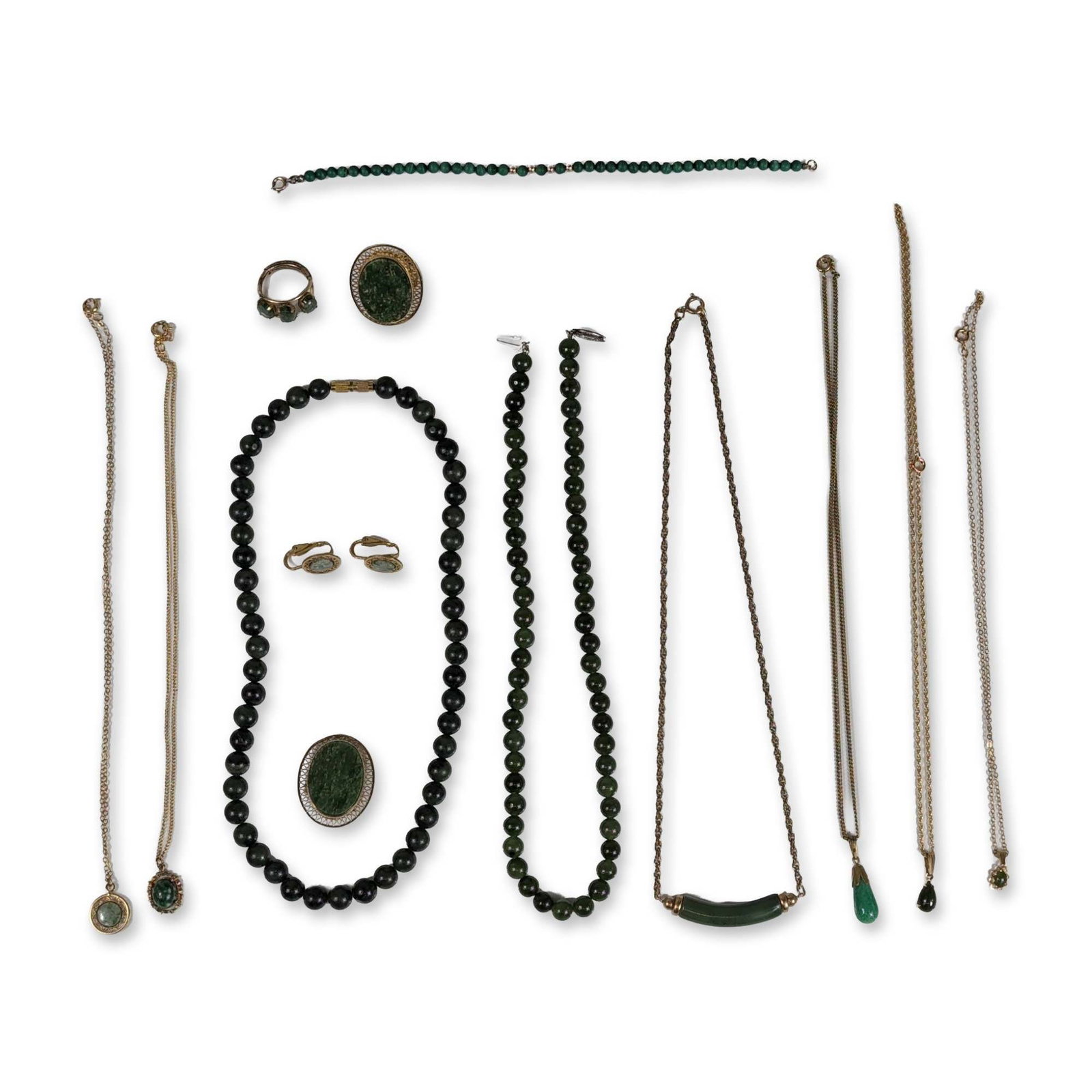 14pc Vintage Green Stone Jewelry Collection (1 of 4)
