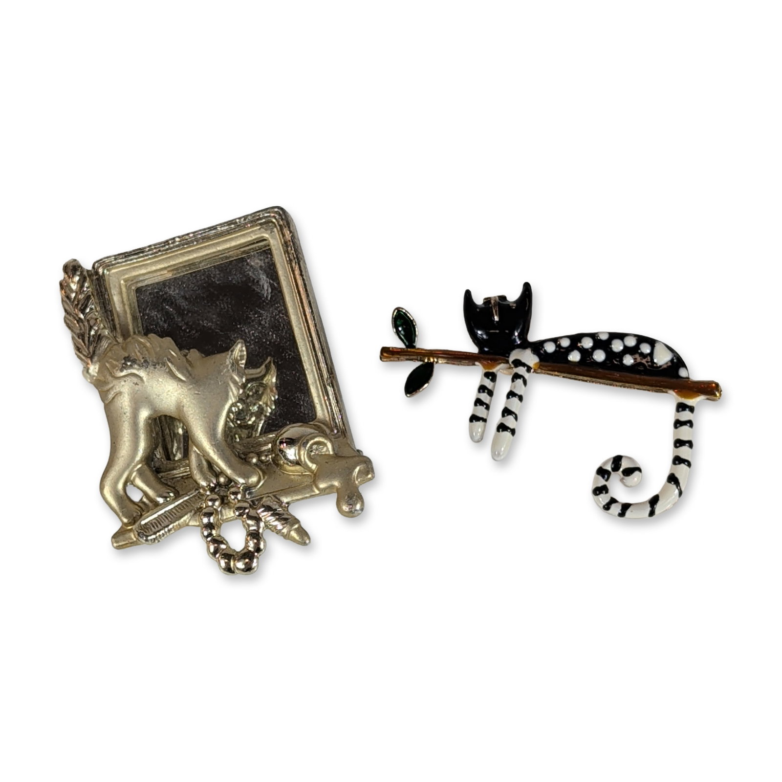 Two Vintage Style Cat Themed Costume Jewelry Brooches (1 of 3)